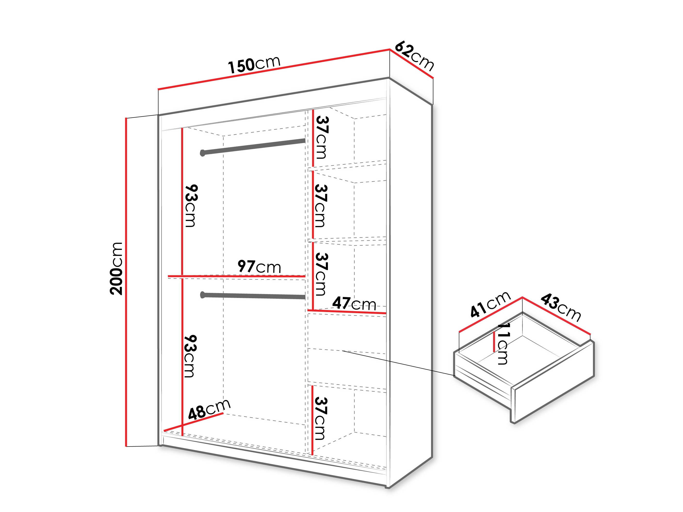 Kledingkast Hartford 578 (Zwart)