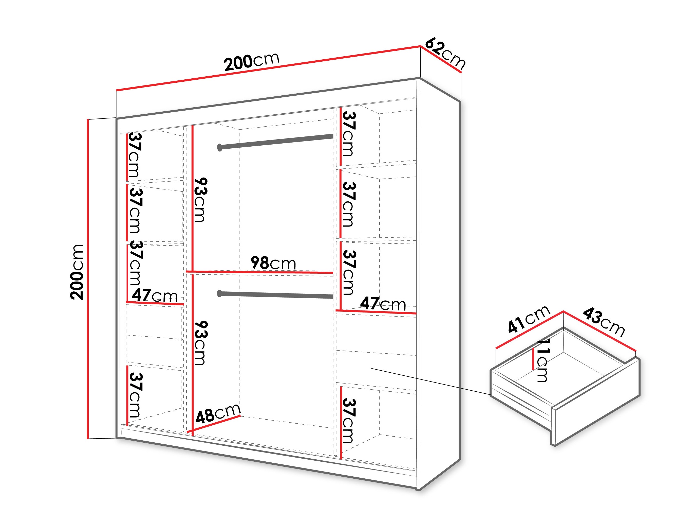 Kledingkast Hartford 578 (Zwart)