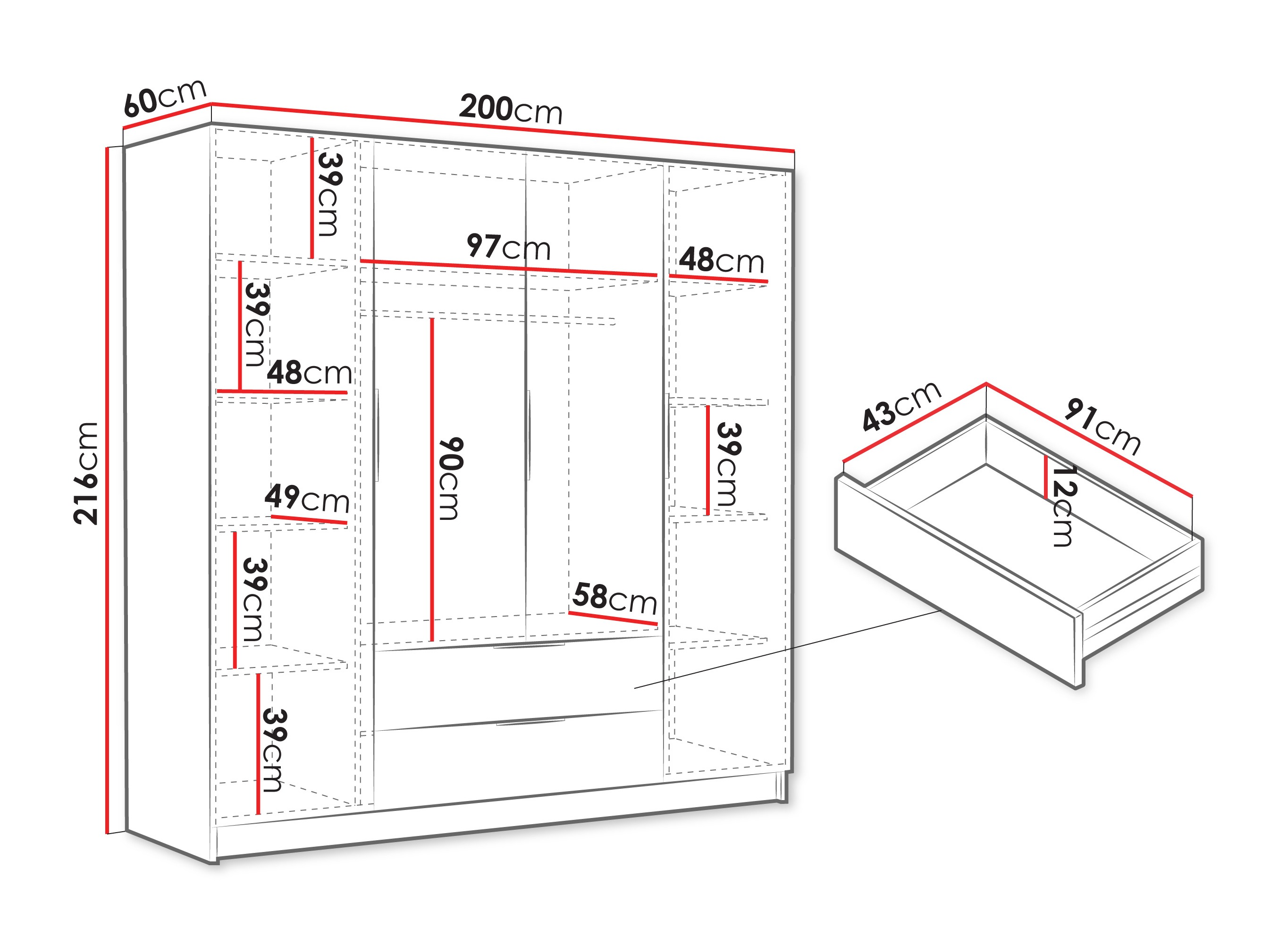 Kledingkast Closico 202 (Eiken)