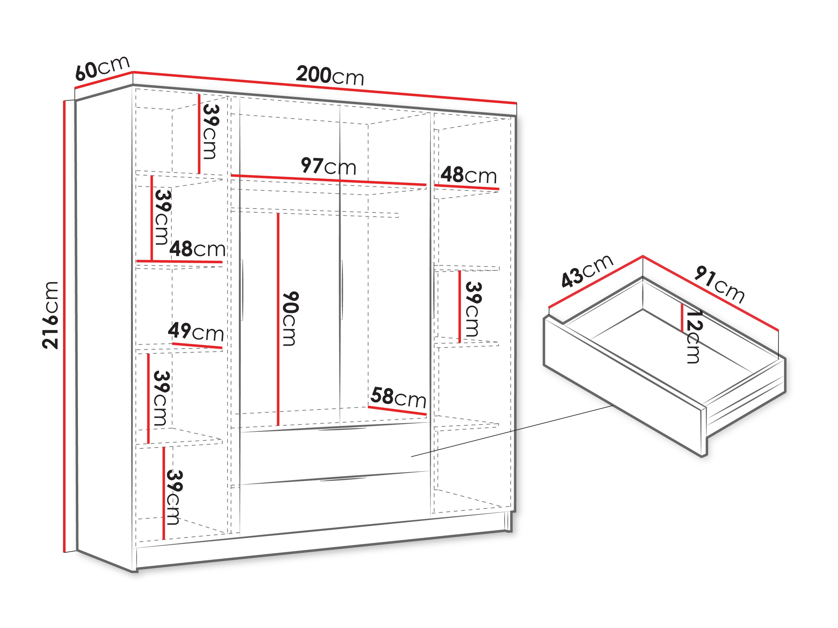 Kledingkast Closico 202 (Zwart)