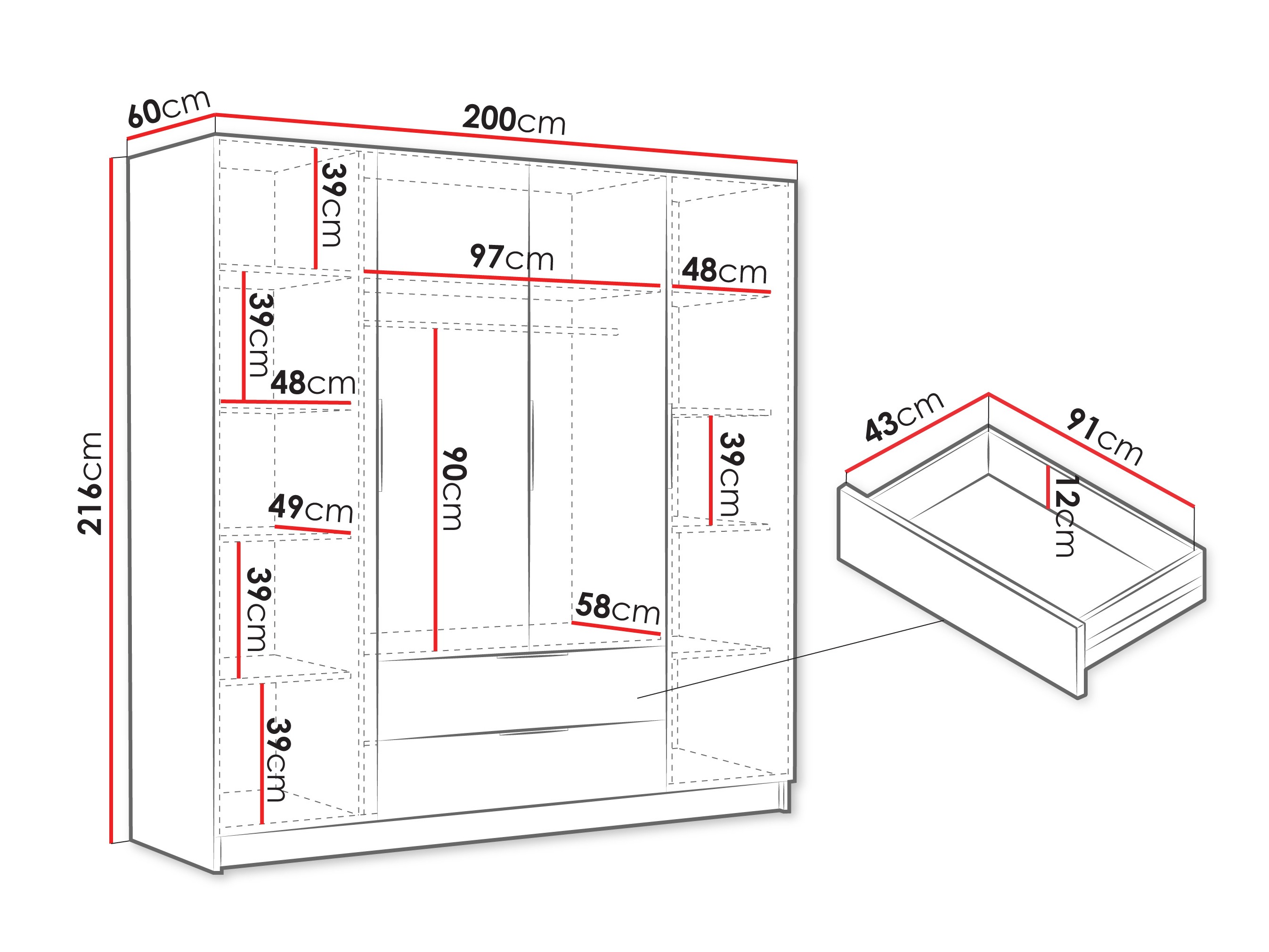 Kledingkast Closico 202 (Zwart)