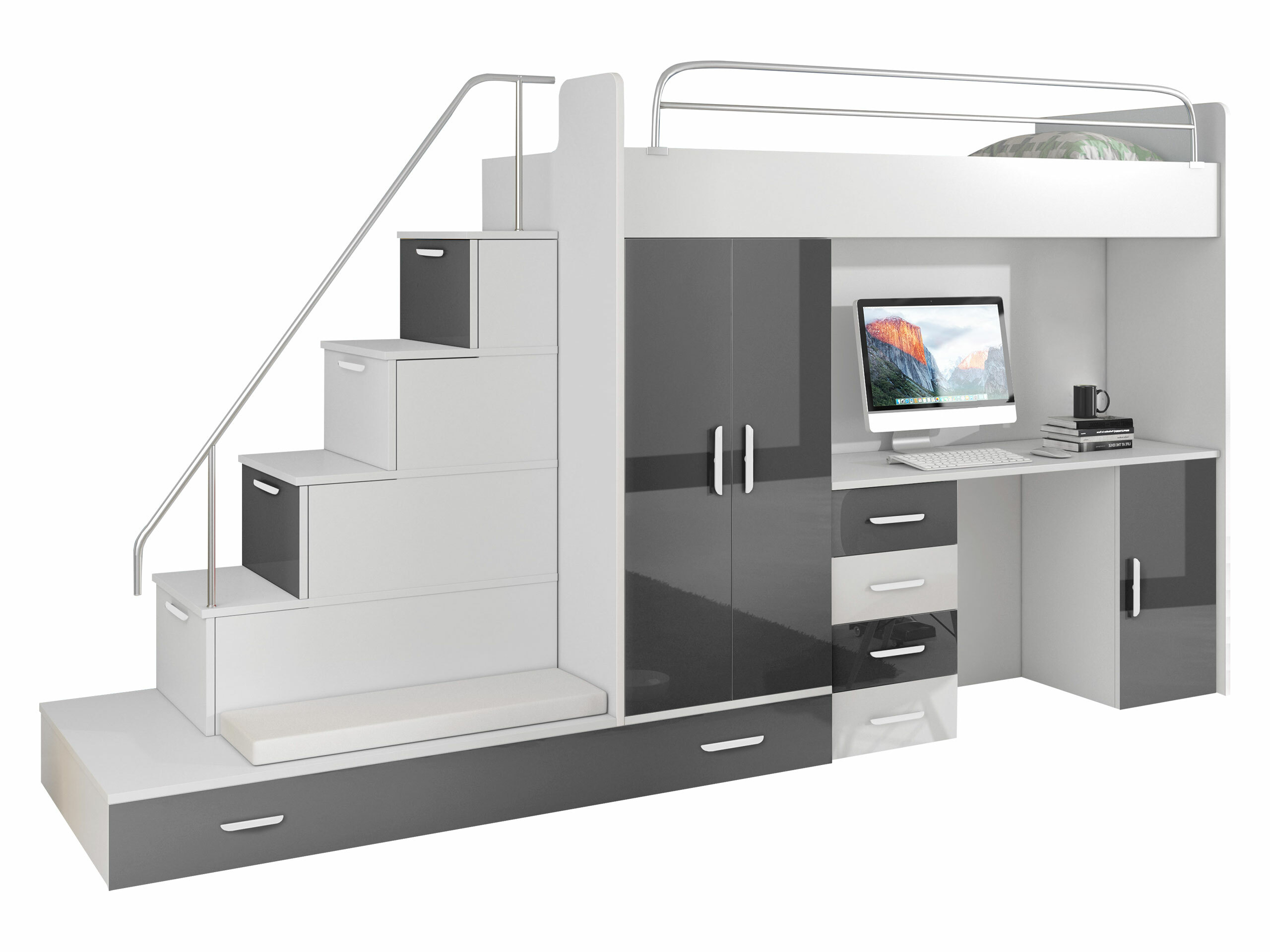 De reeks van de kinderkamer Campus I (Wit + Glanzend wit + Grijs met glans)