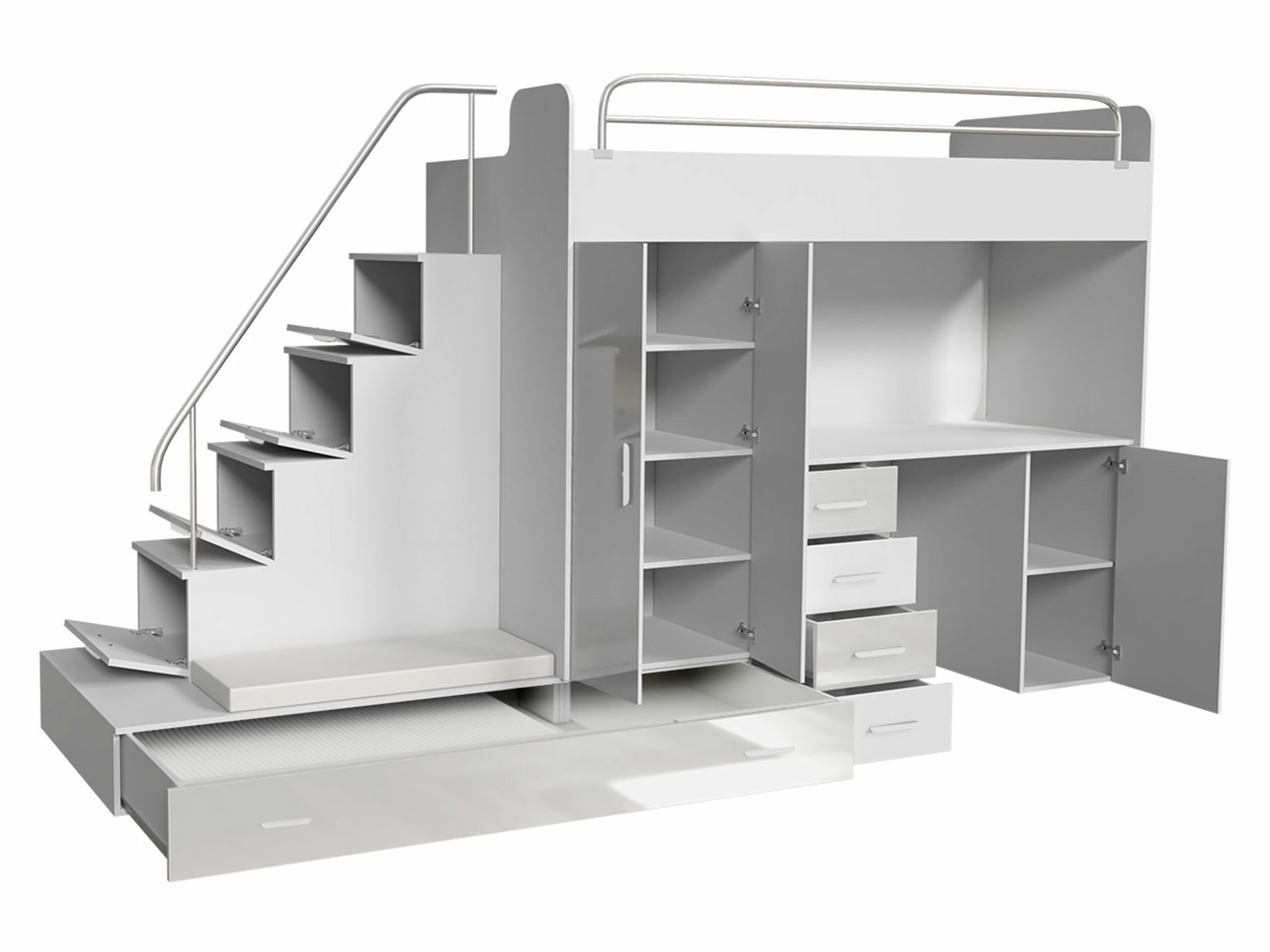 De reeks van de kinderkamer Campus I (Wit + Glanzend wit + Grijs met glans)
