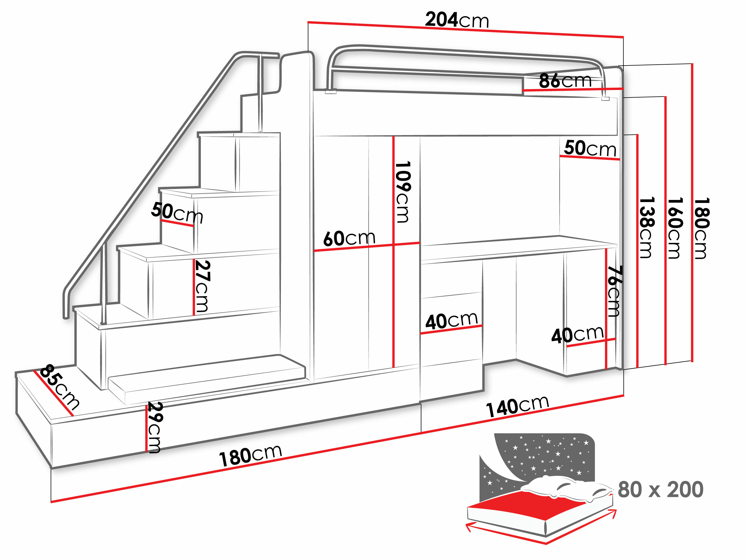 De reeks van de kinderkamer Salmere 100 (Wit + Glanzend wit)