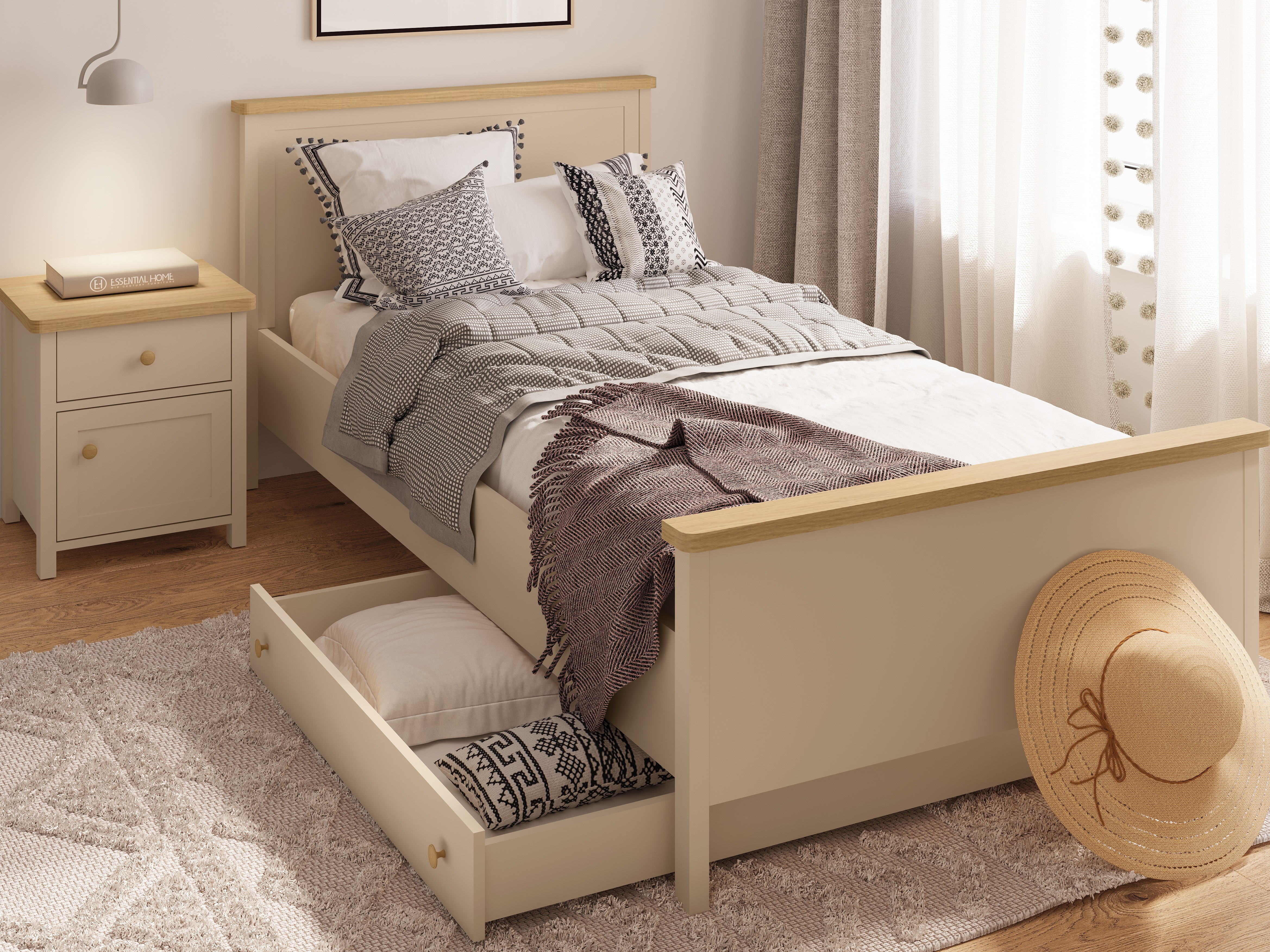 Bed Romelbo 148 (Beige + Eiken)