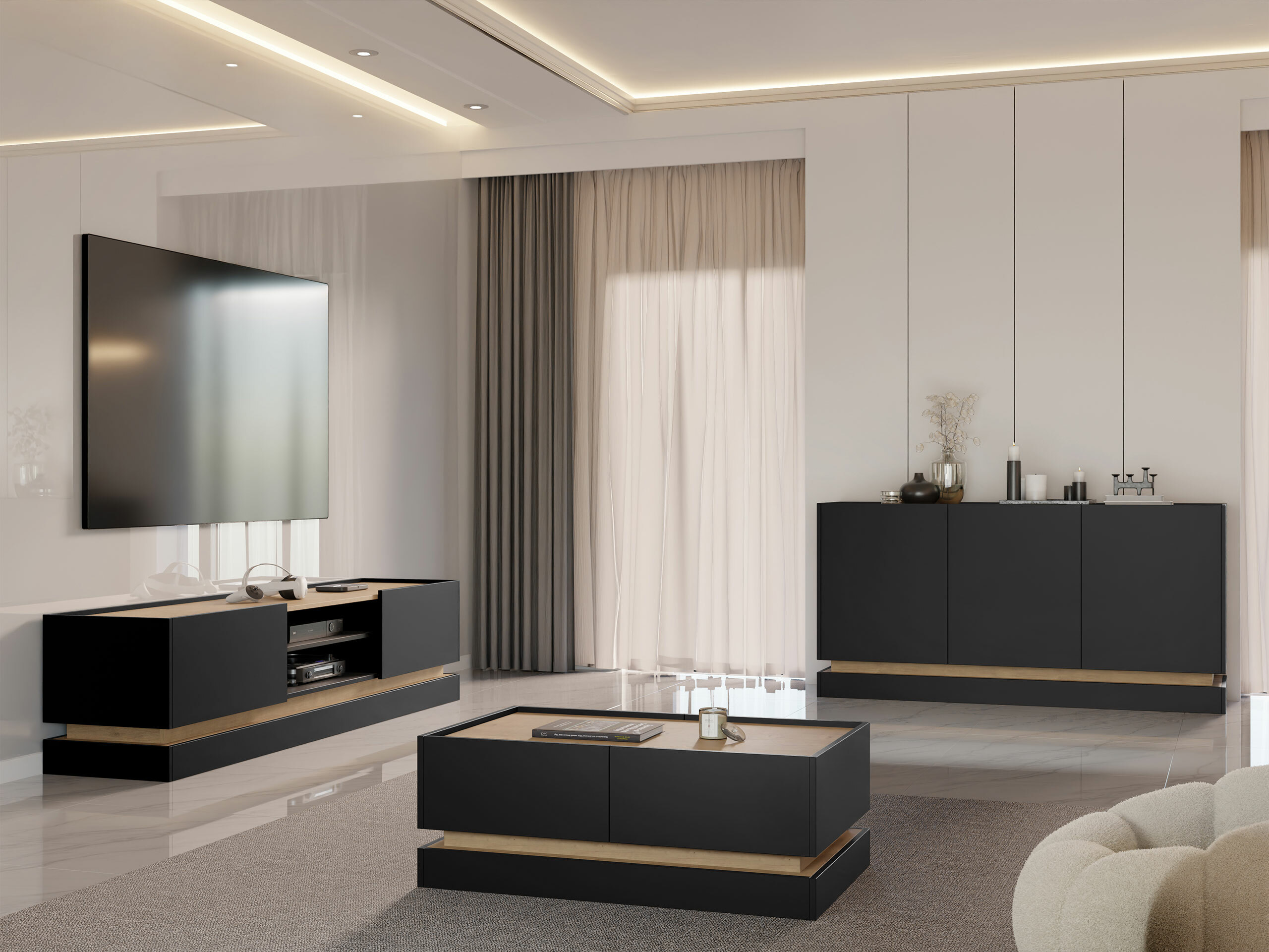 Dressoir Comfivo Tilia I (Zwart + Eiken)