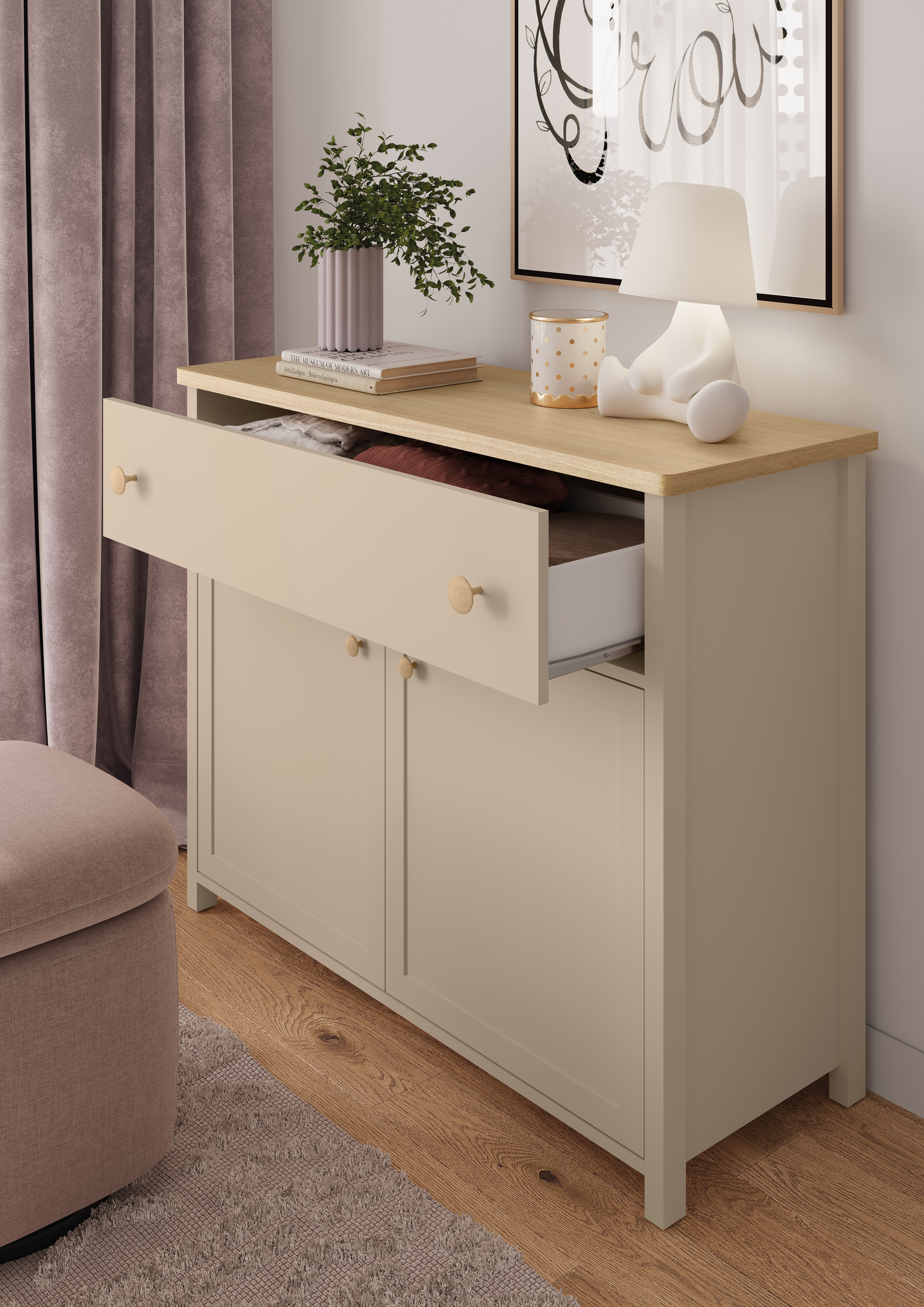 Ladekast Romelbo 150 (Beige + Eiken)