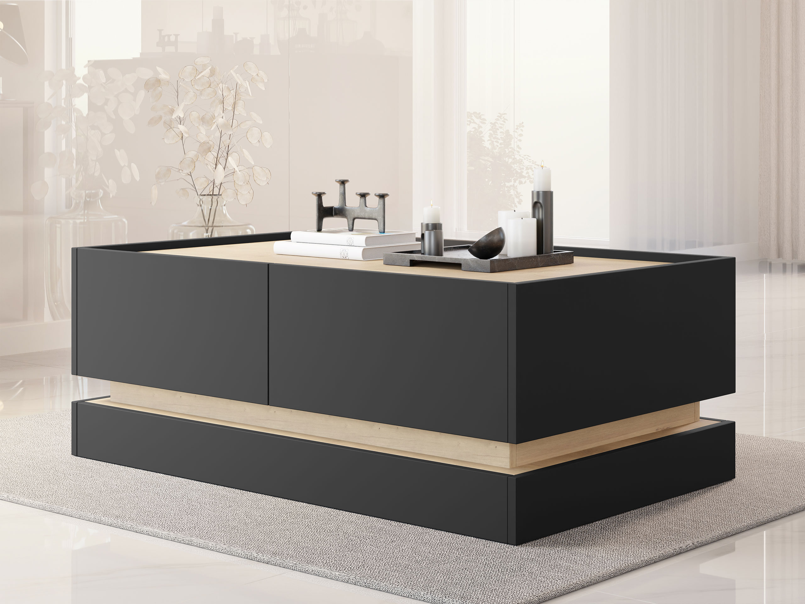 Salontafel Comfivo Tilia (Zwart + Eiken)