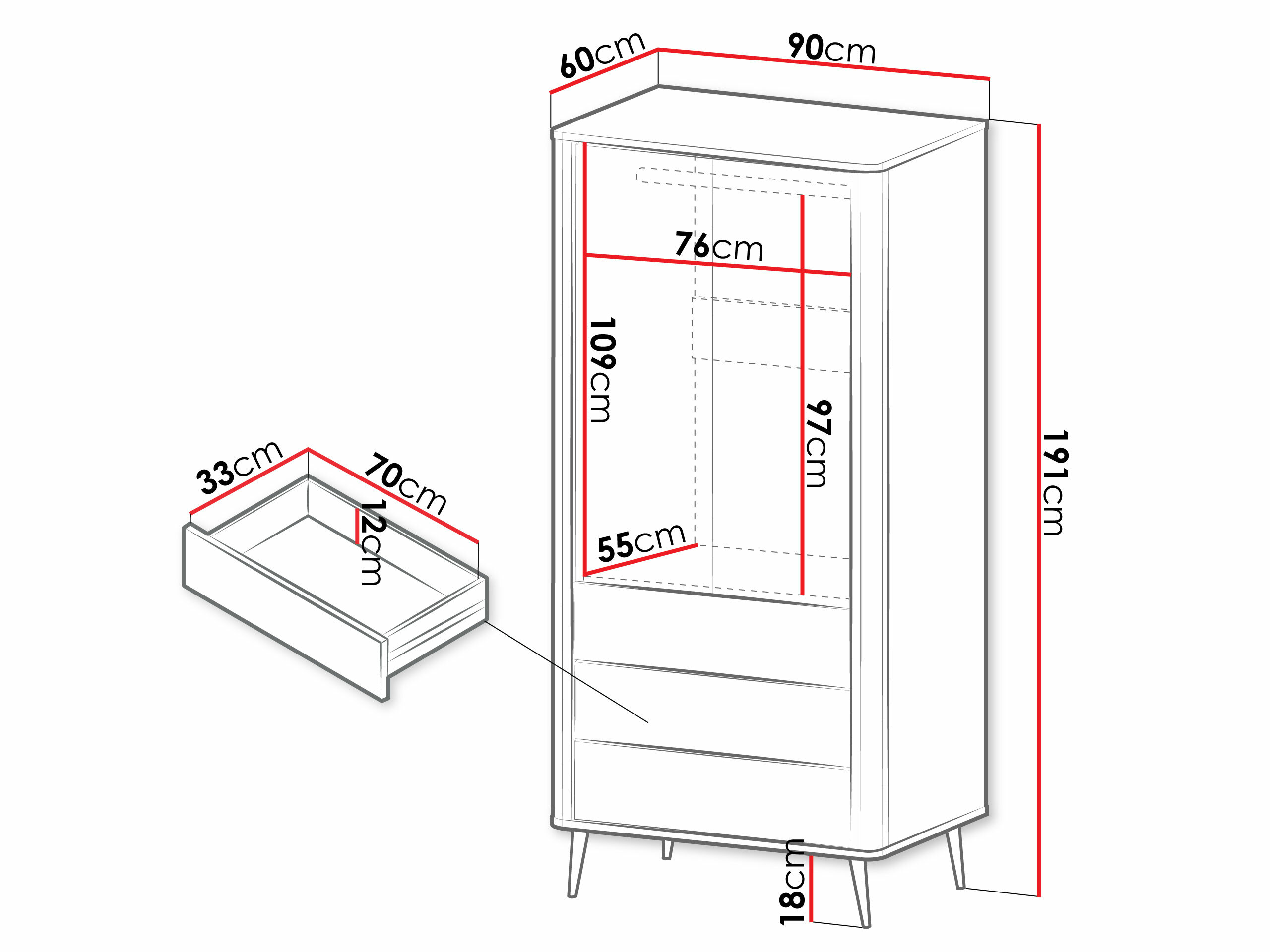 Kledingkast Lufela 100 (Kasjmier + Notenhout)