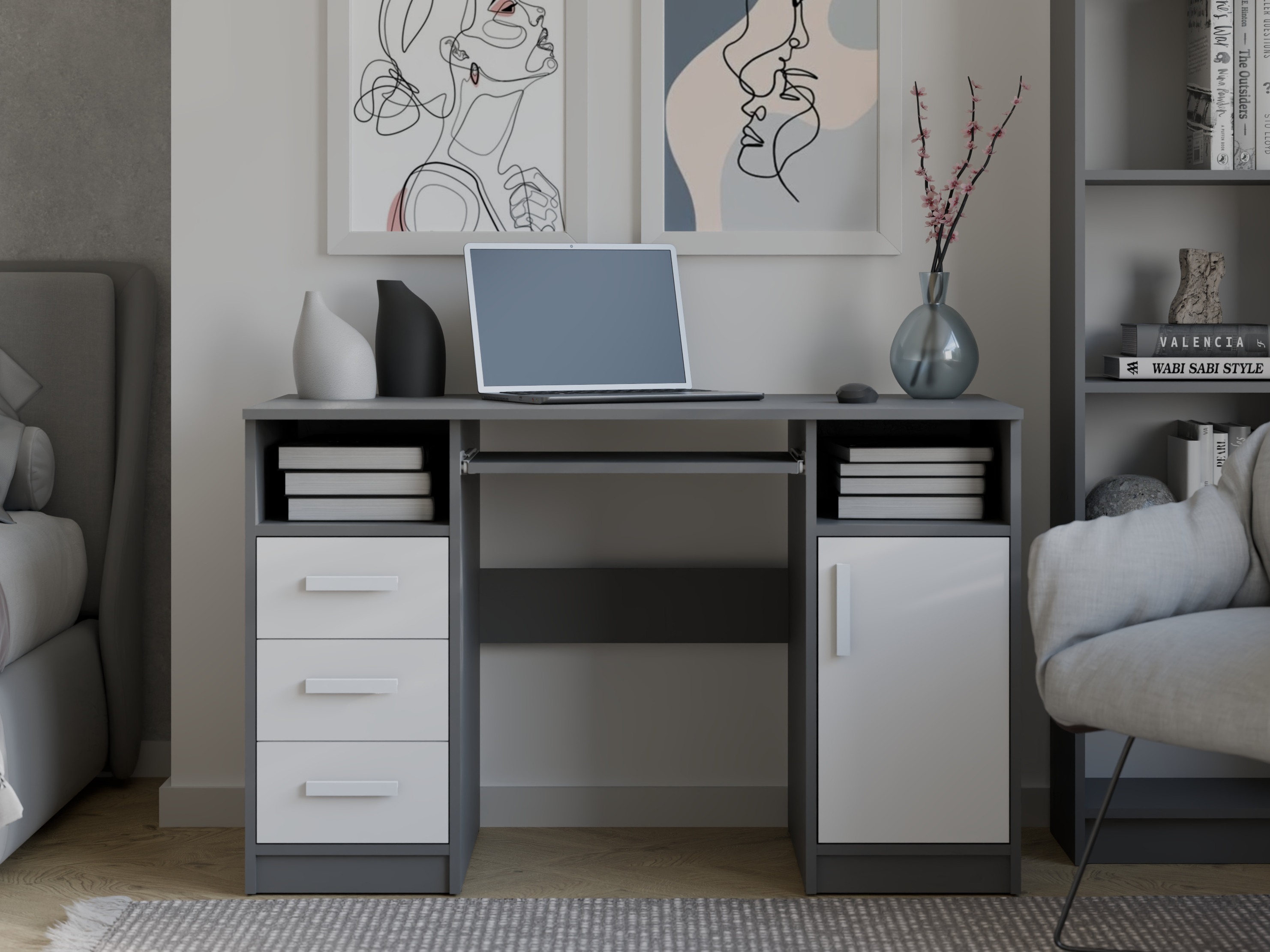 Bureau Mandeville 330 (Antraciet + Wit)