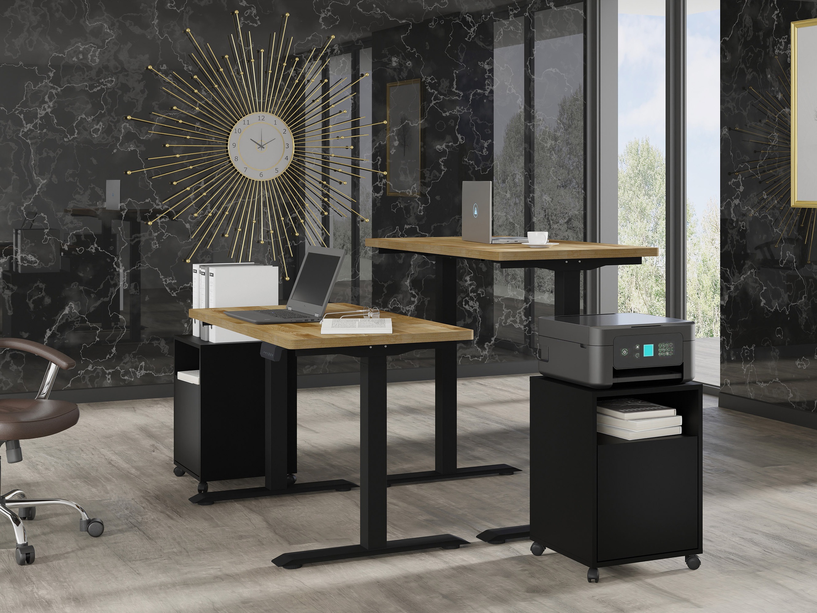 In hoogte verstelbaar bureau Buffalo 200 (Zwart)