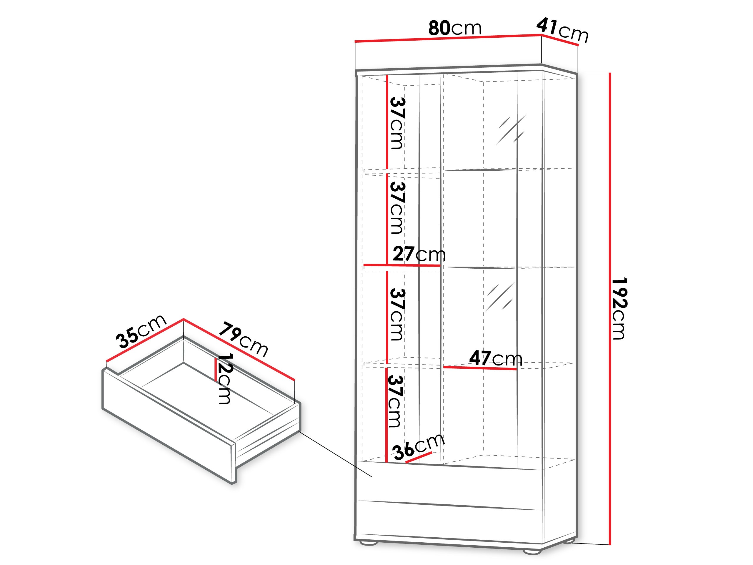 Boekenkast Tornola 105 (Kasjmier + Zwart)