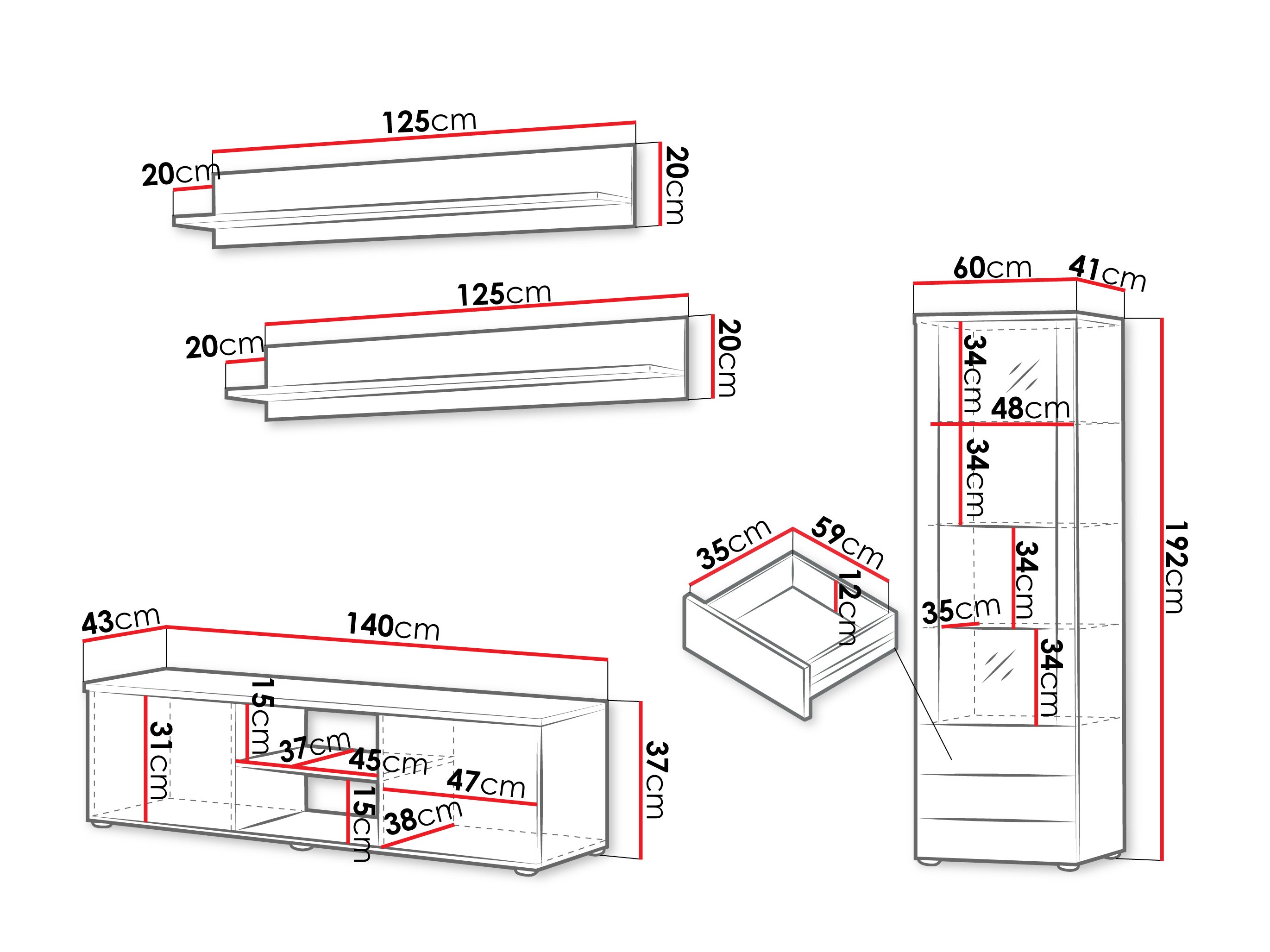 Woonkamerset Tornola 110 (Kasjmier + Zwart)