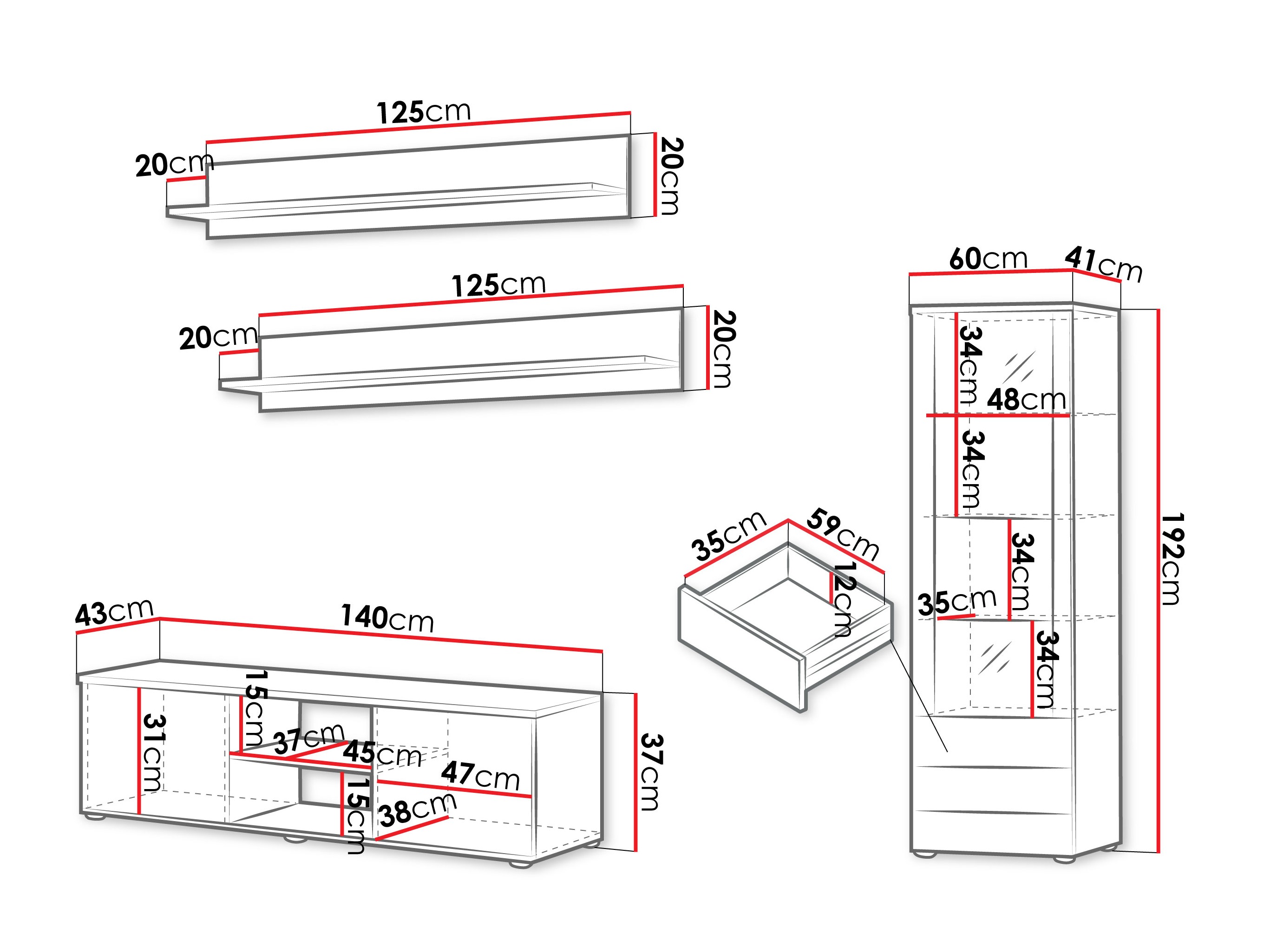Woonkamerset Tornola 110 (Kasjmier + Zwart)