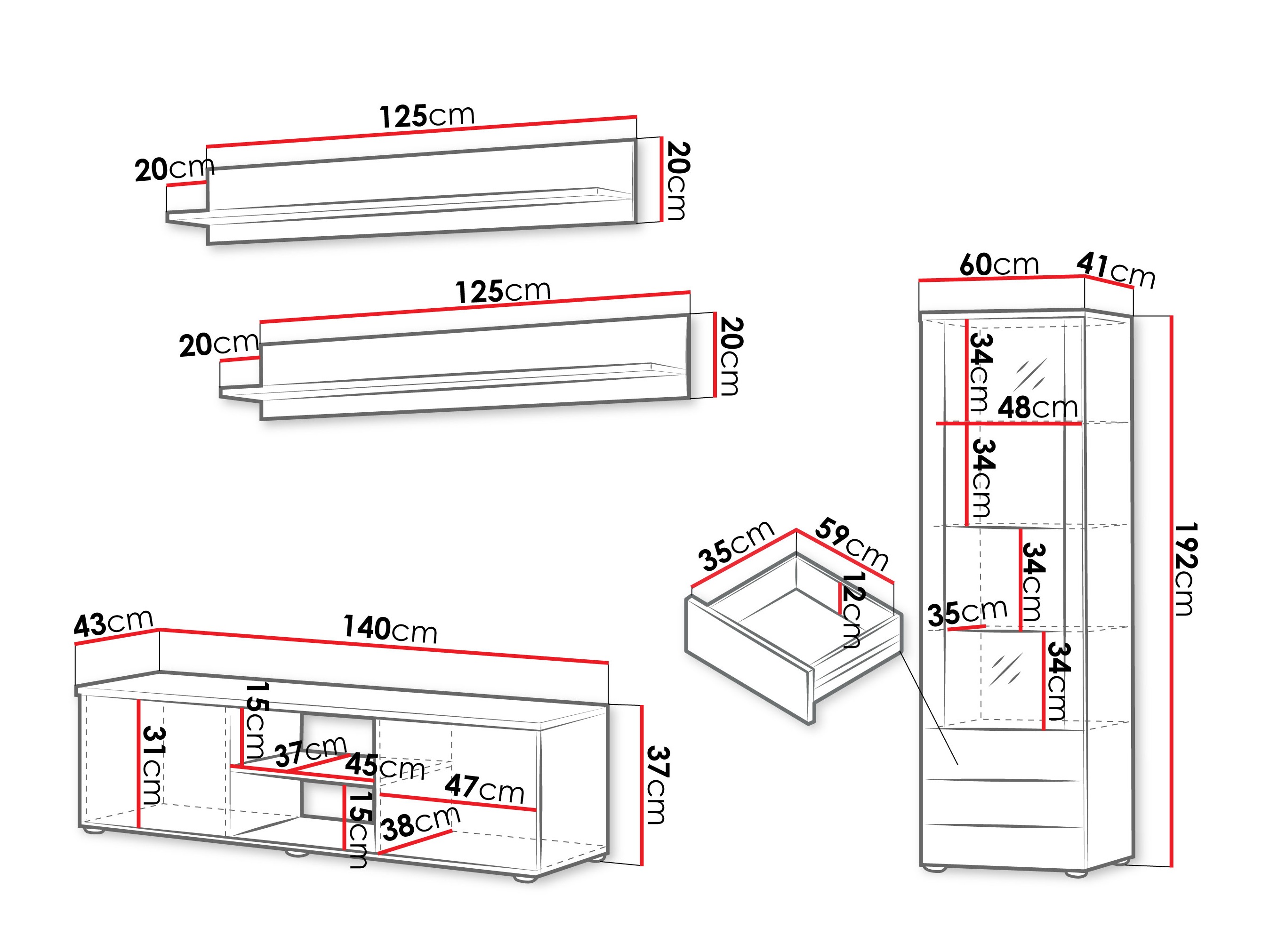 Woonkamerset Tornola 110 (Kasjmier + Zwart)