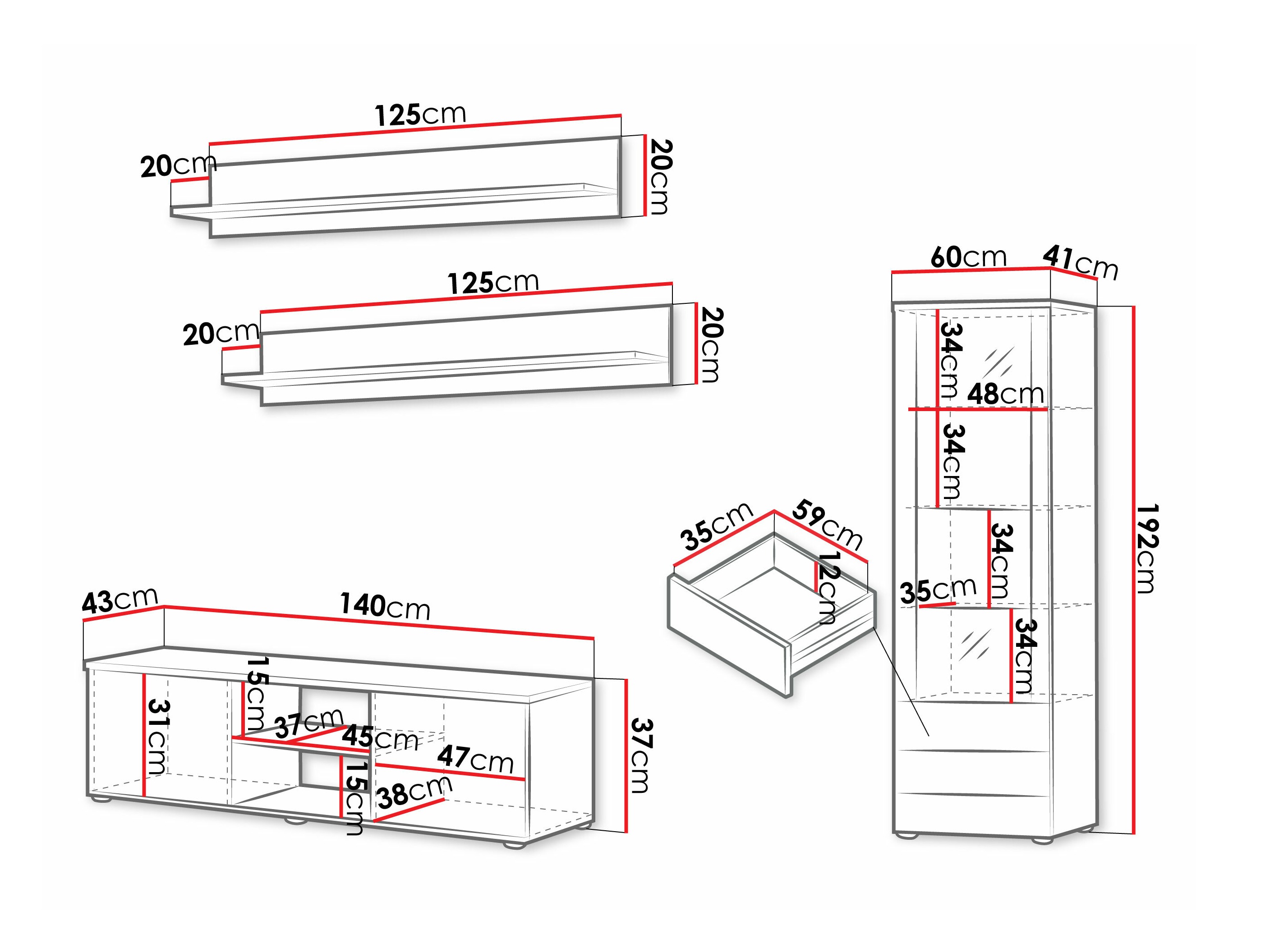 Woonkamerset Tornola 110 (Wit + Glanzend wit)