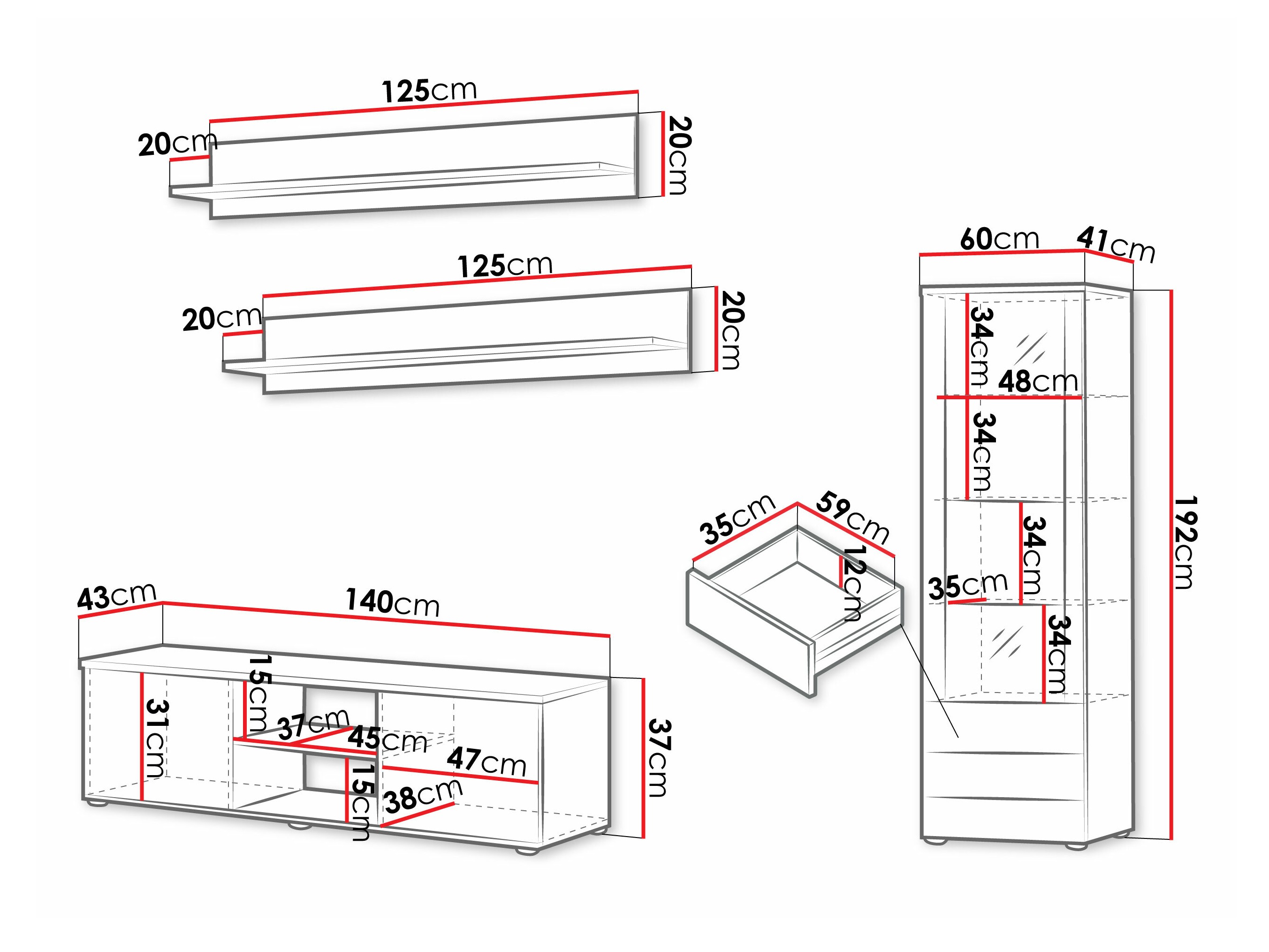 Woonkamerset Tornola 110 (Wit + Glanzend wit)