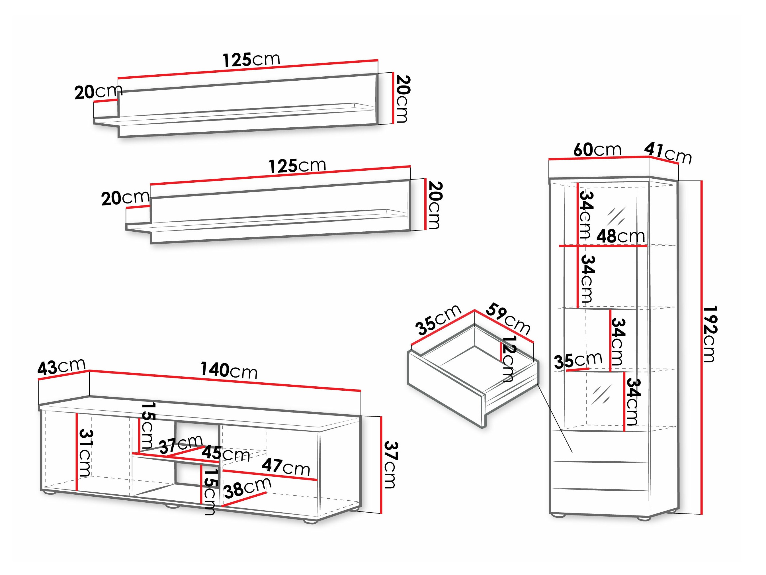 Woonkamerset Tornola 110 (Wit + Glanzend wit)