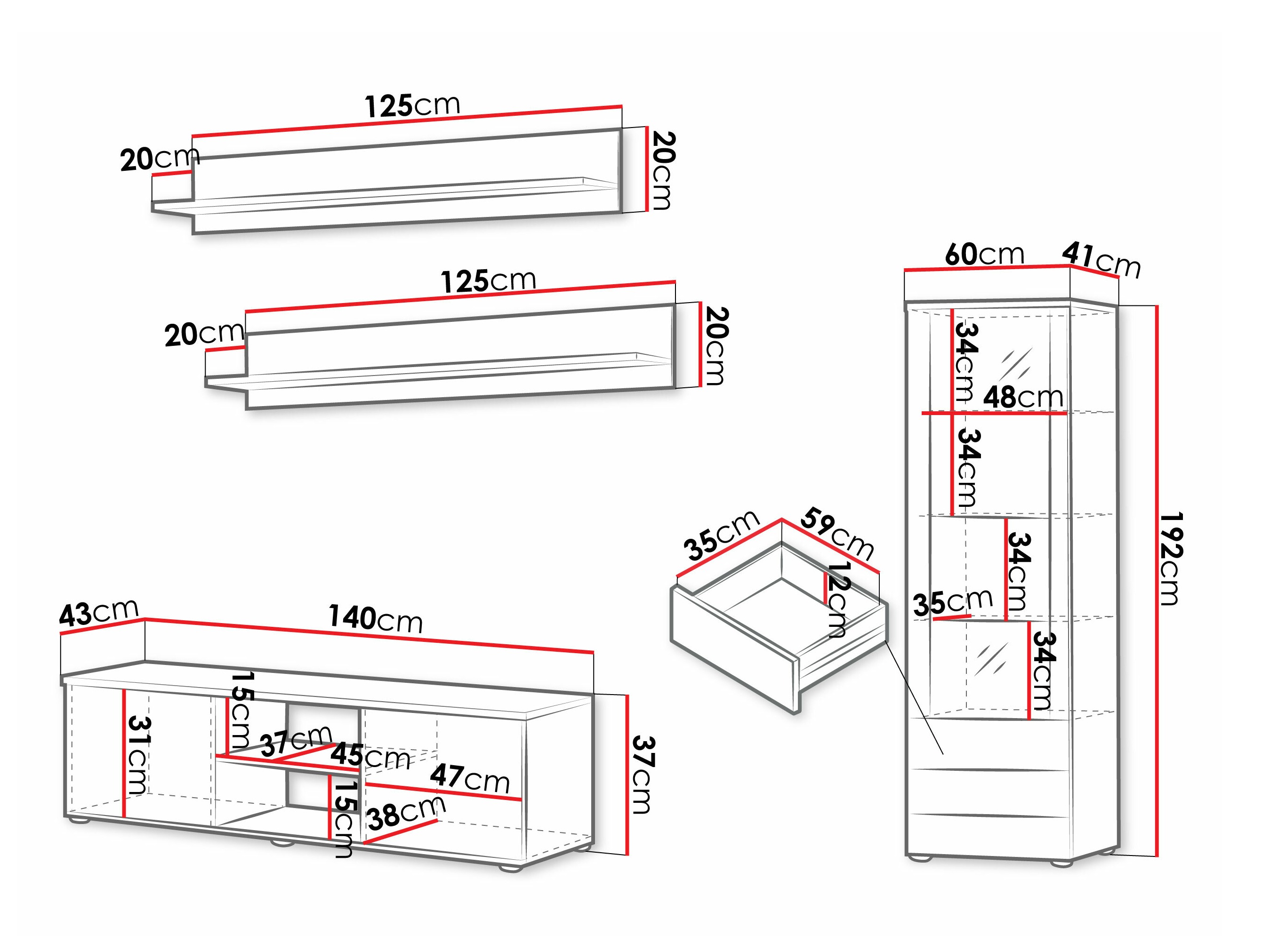 Woonkamerset Tornola 110 (Wit + Glanzend wit)