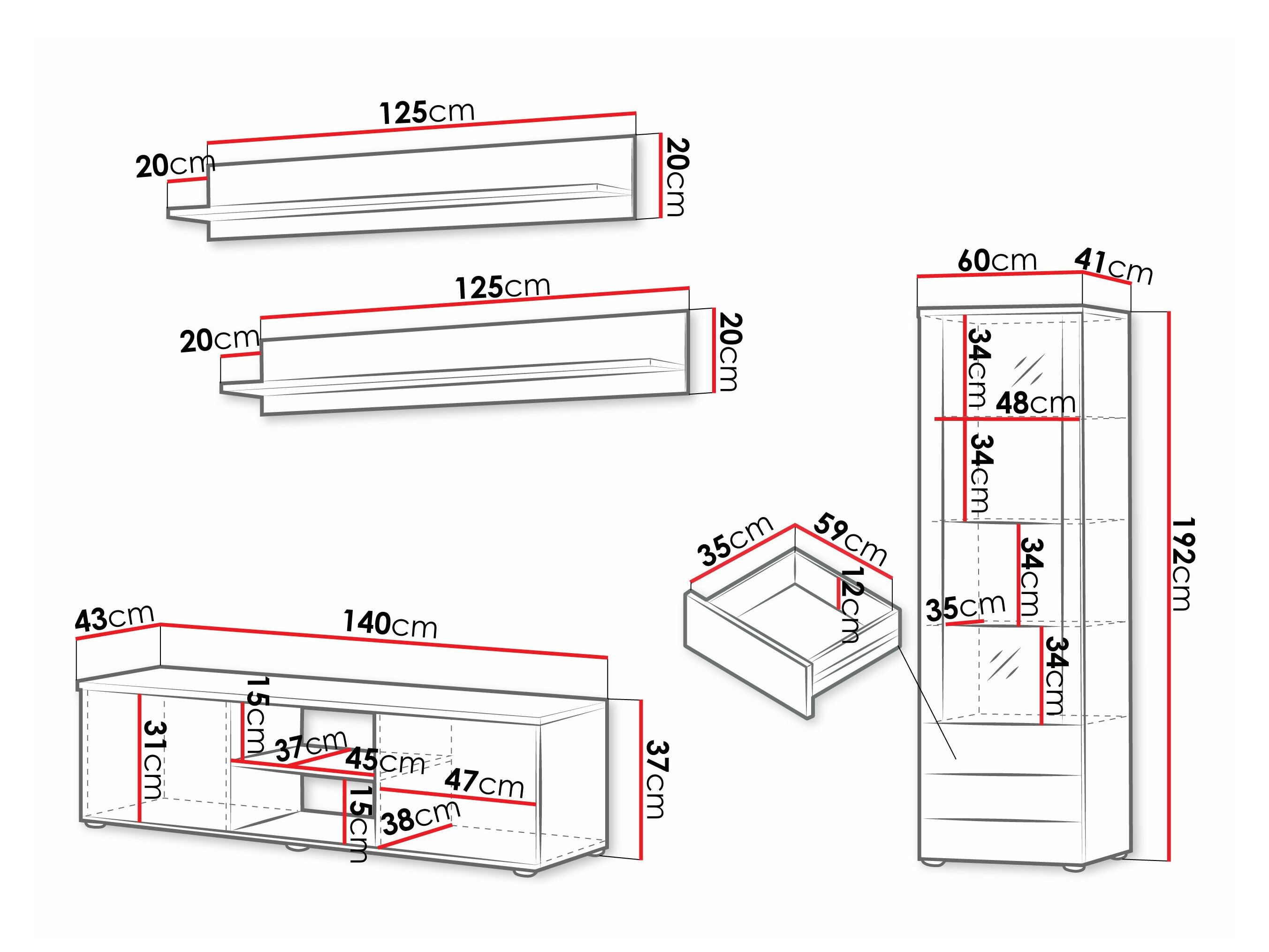 Woonkamerset Tornola 110 (Zwart + Glanzend zwart)
