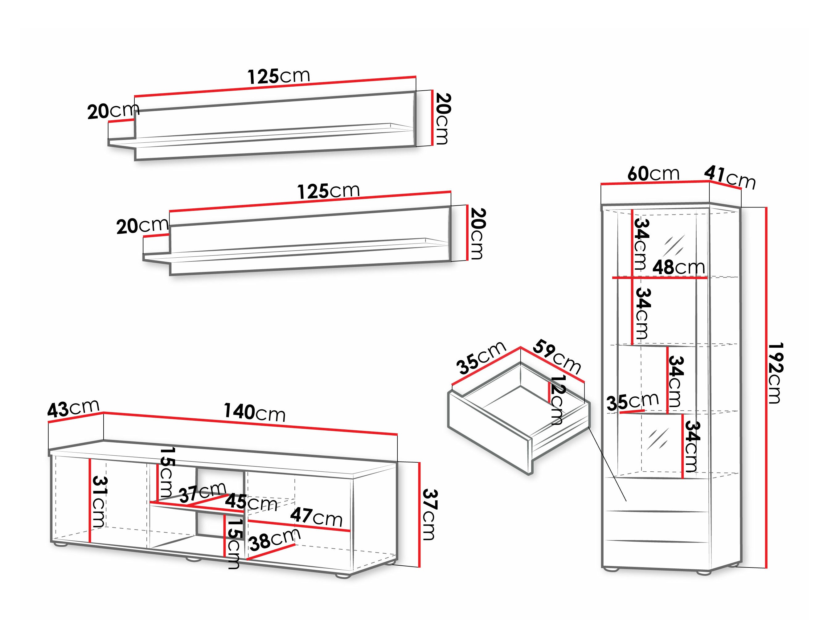Woonkamerset Tornola 110 (Zwart + Glanzend zwart)