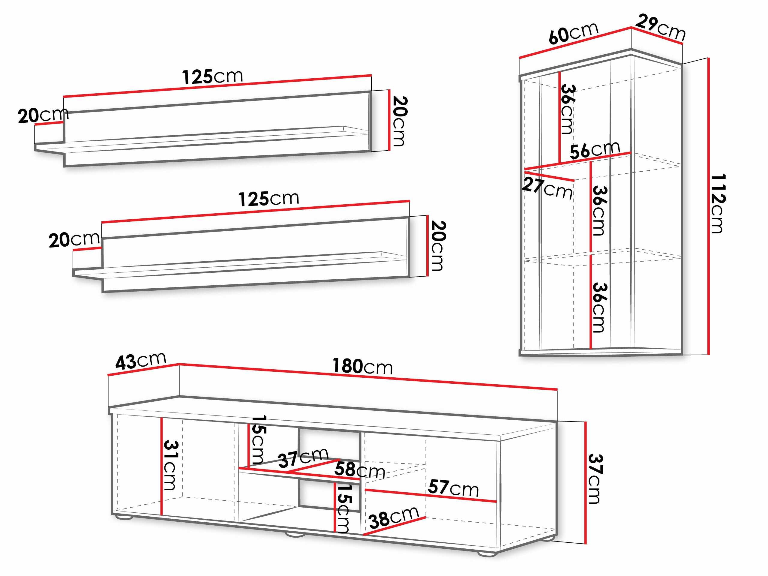 Woonkamerset Tornola 113 (Wit + Glanzend wit)