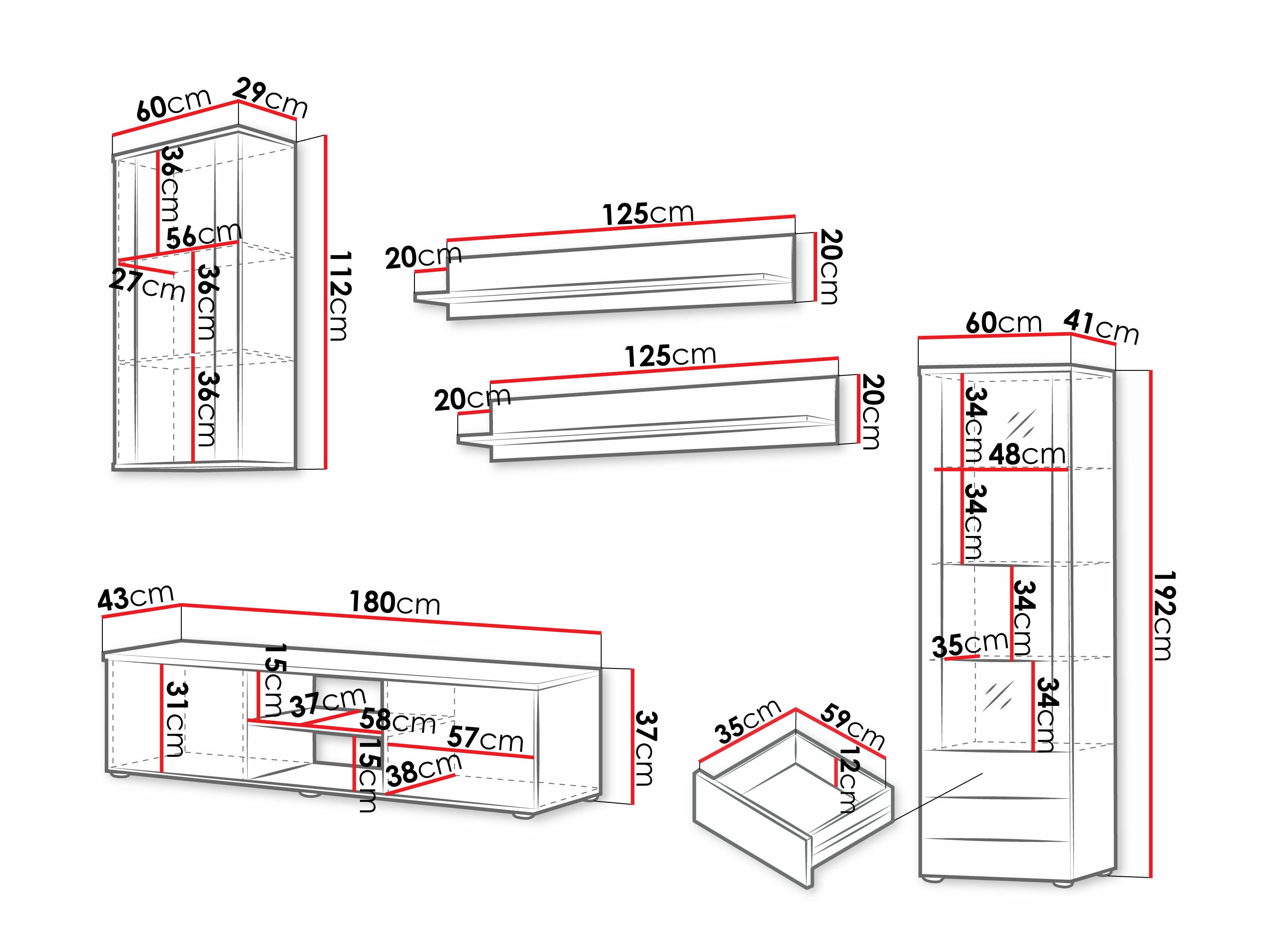 Woonkamerset Tornola 114 (Wit + Glanzend wit)