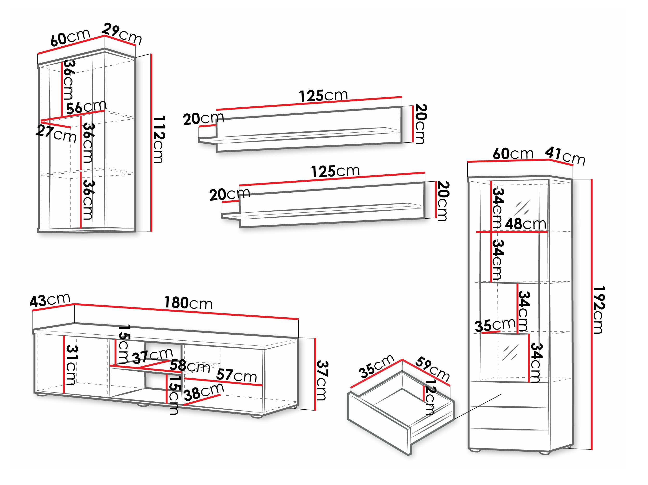 Woonkamerset Tornola 114 (Zwart + Glanzend zwart)