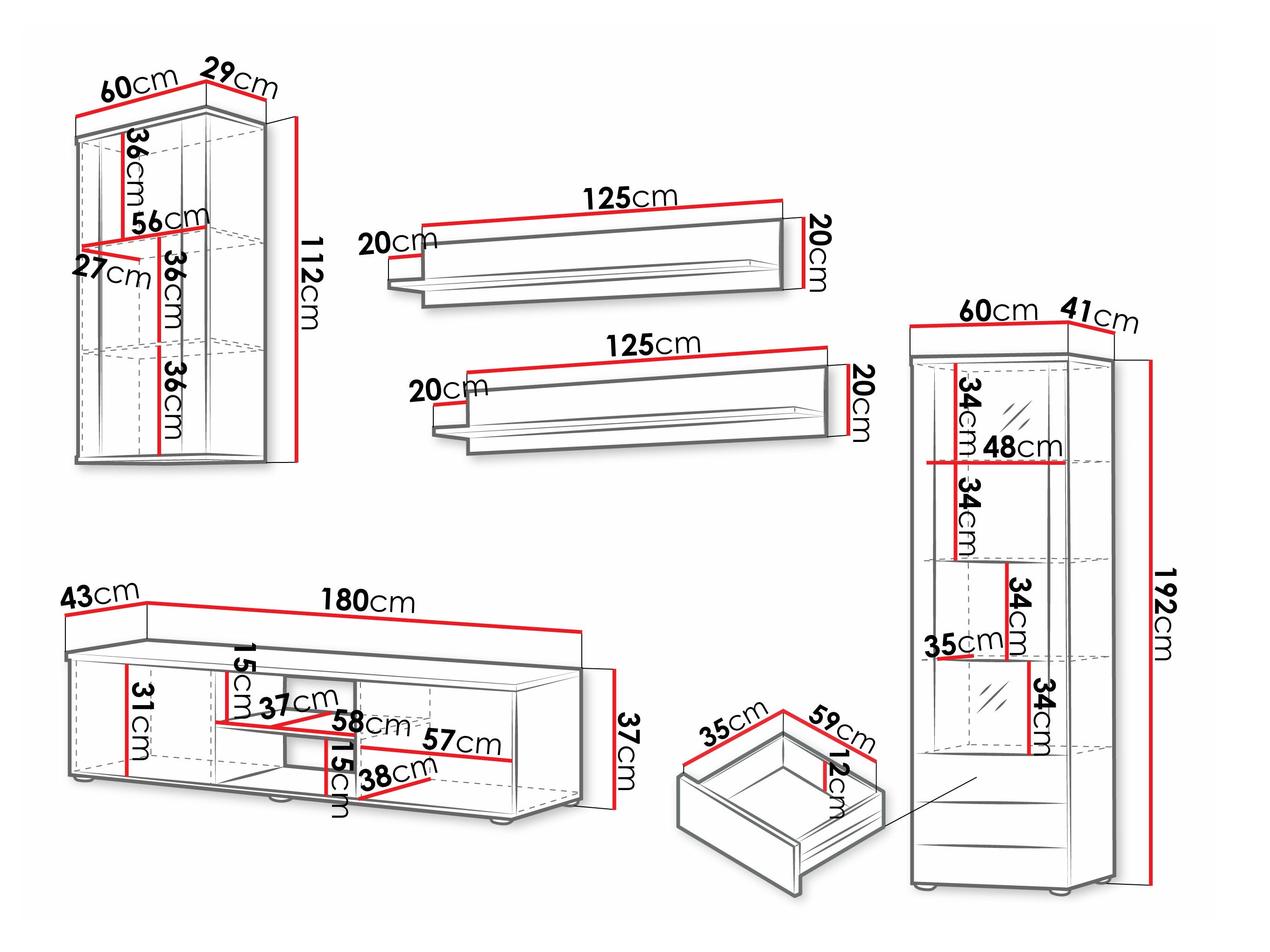 Woonkamerset Tornola 114 (Zwart + Glanzend zwart)