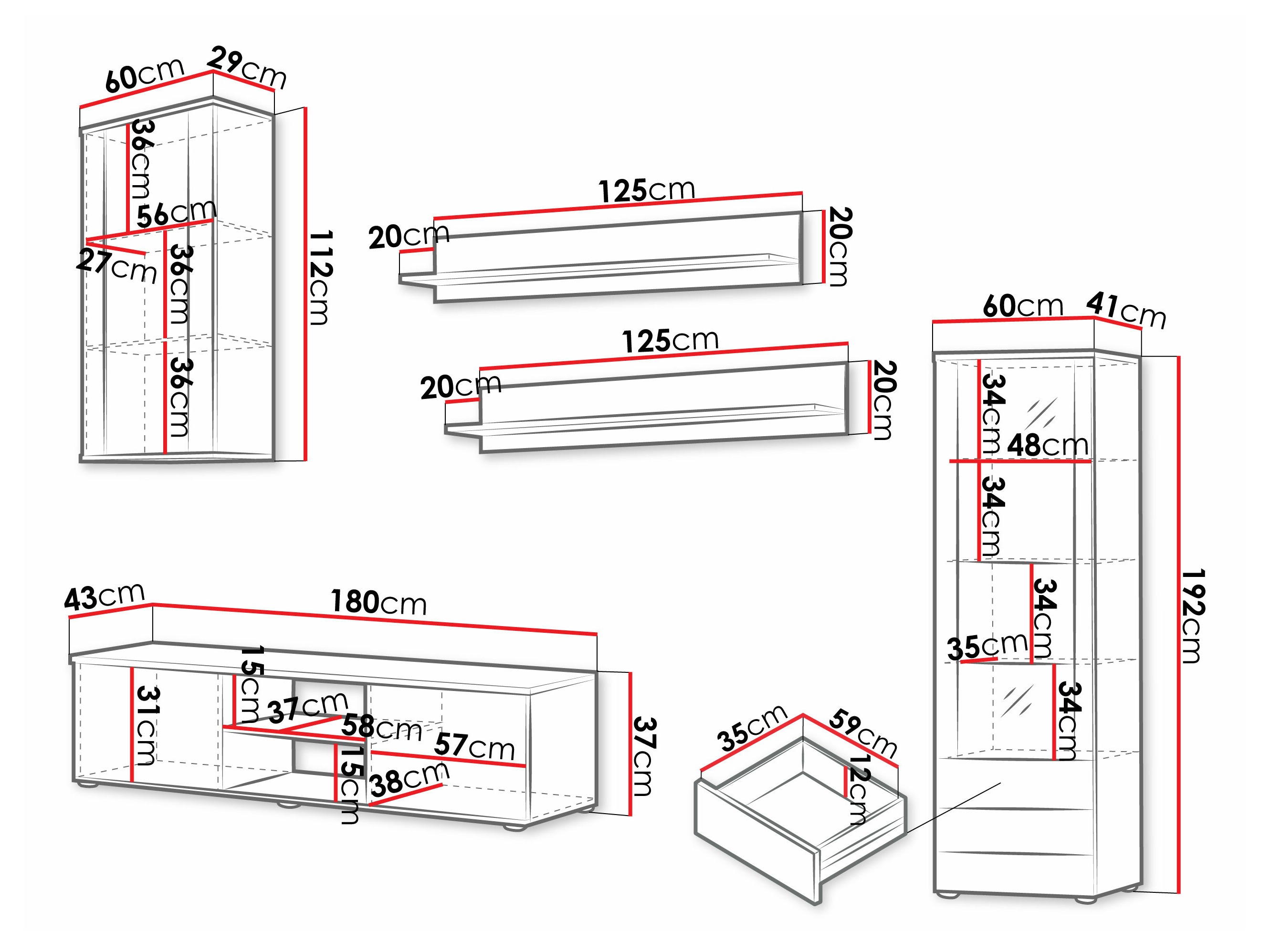 Woonkamerset Tornola 114 (Zwart + Glanzend zwart)