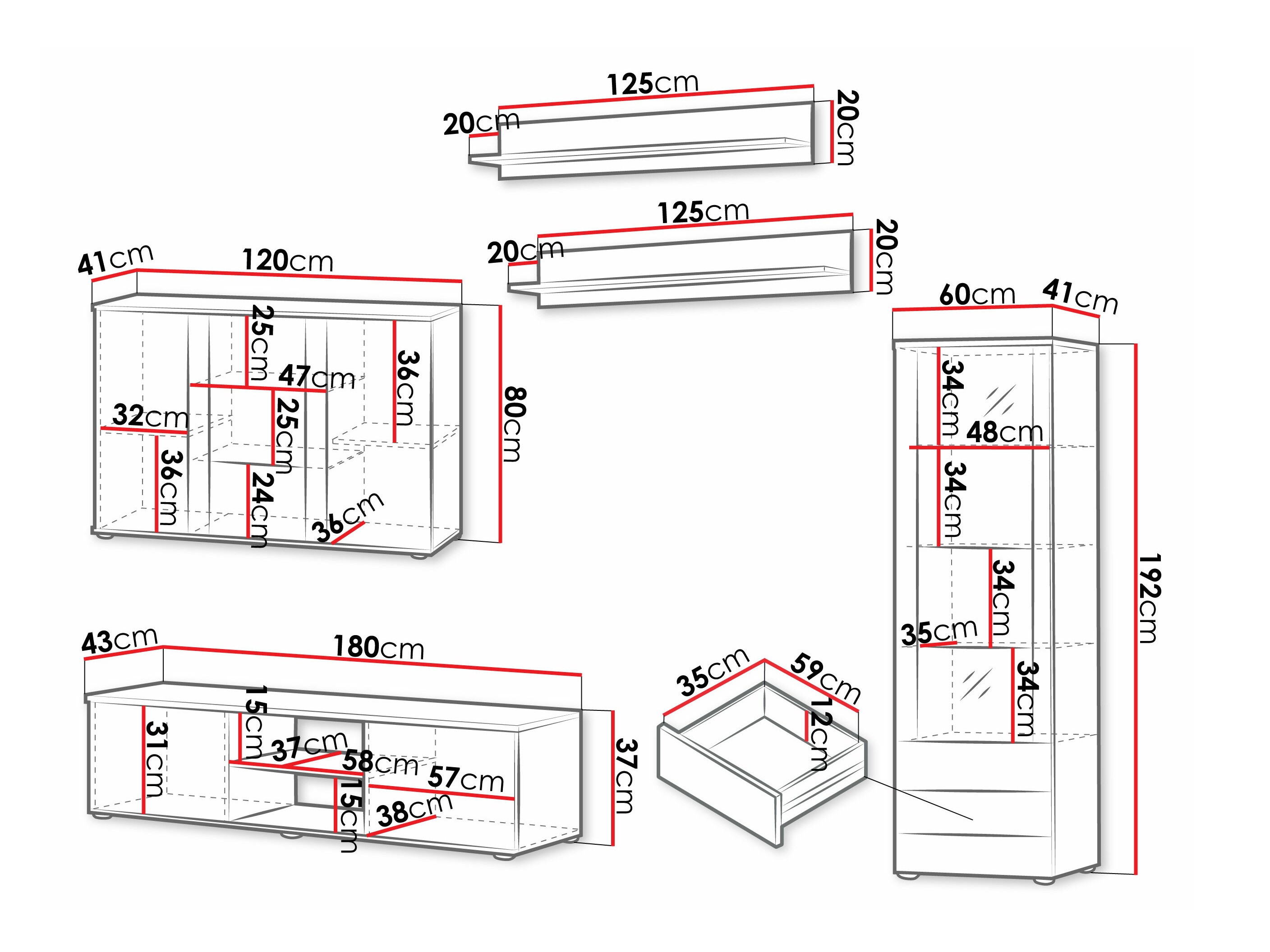 Woonkamerset Tornola 116 (Wit + Glanzend wit)