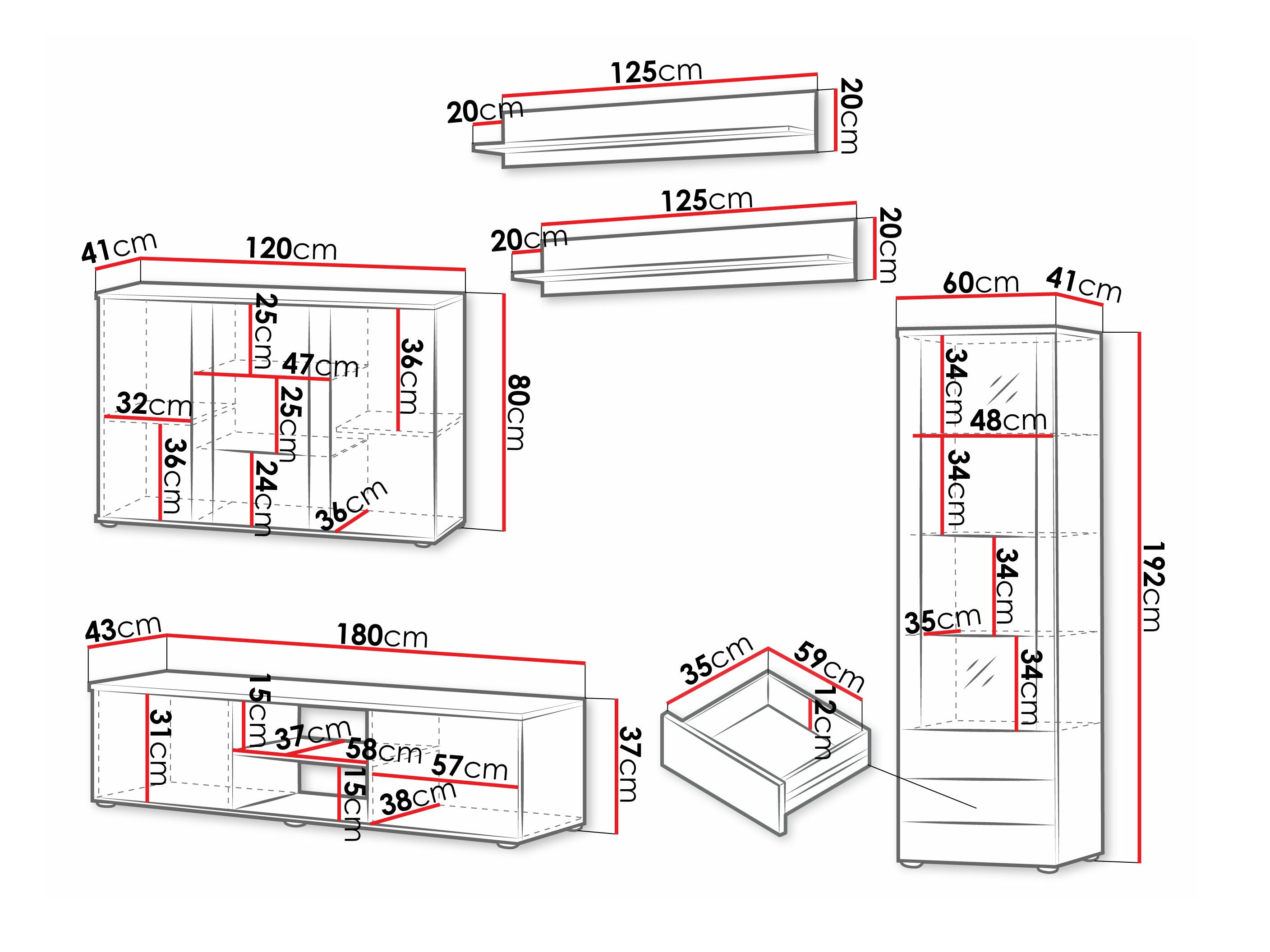 Woonkamerset Tornola 116 (Zwart + Glanzend zwart)