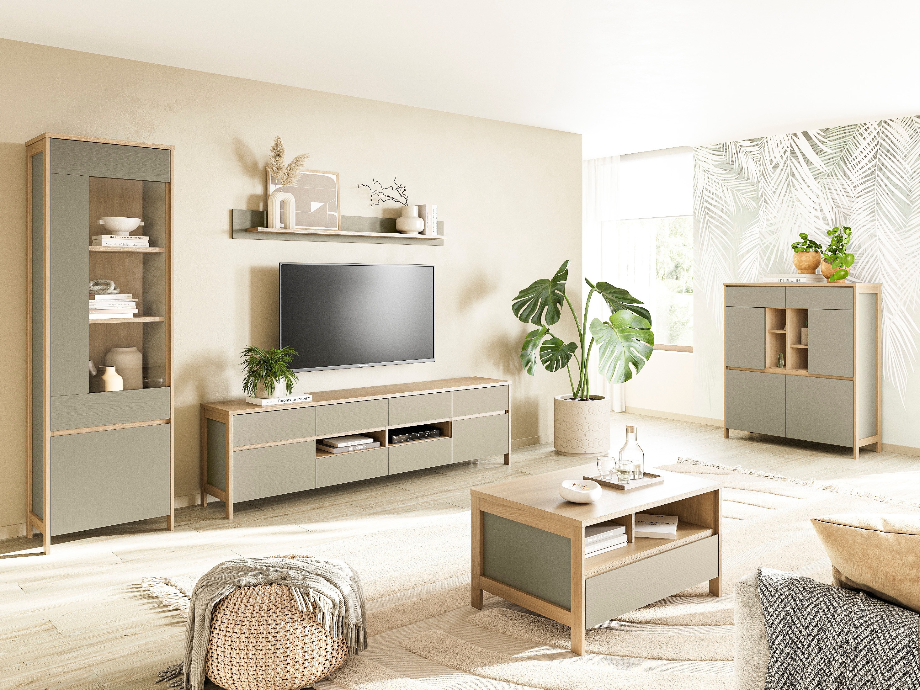 Dressoir Fermaru 106 (Stoffig groen + Eiken)