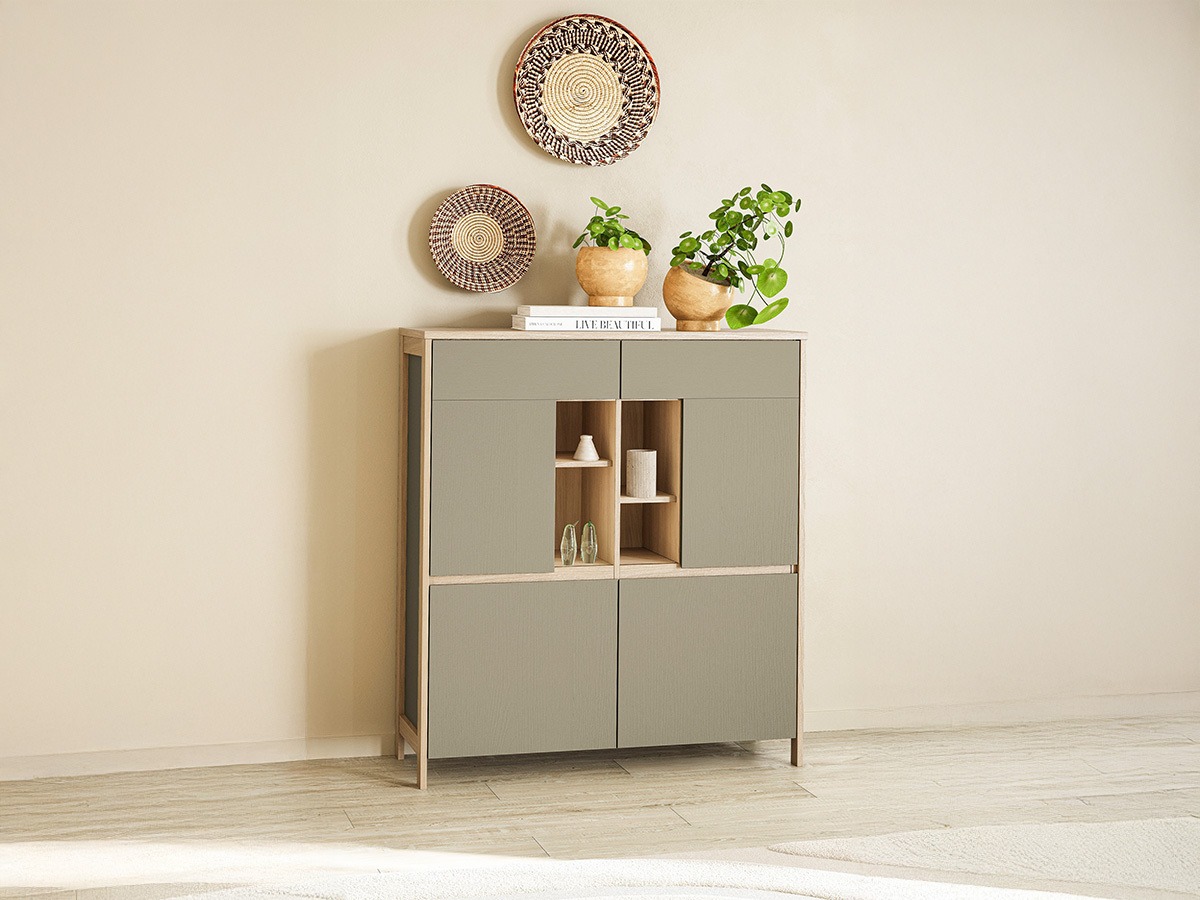 Dressoir Fermaru 106 (Stoffig groen + Eiken)