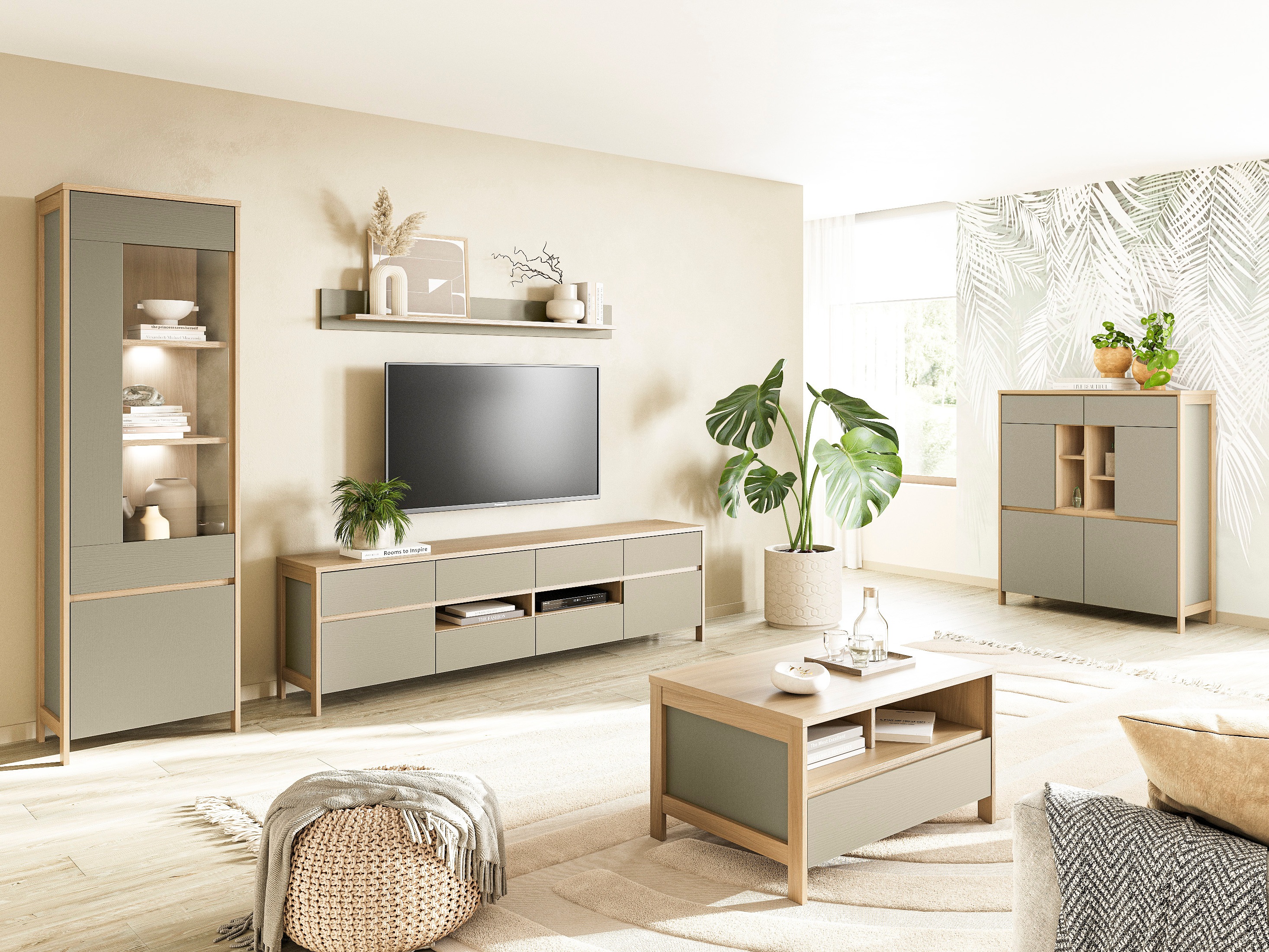 Dressoir Fermaru 106 (Stoffig groen + Eiken)