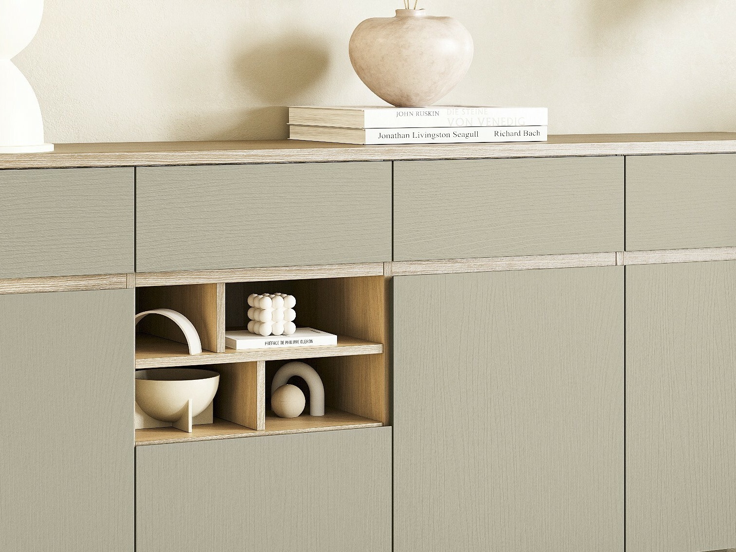 Ladekast Fermaru 105 (Stoffig groen + Eiken)