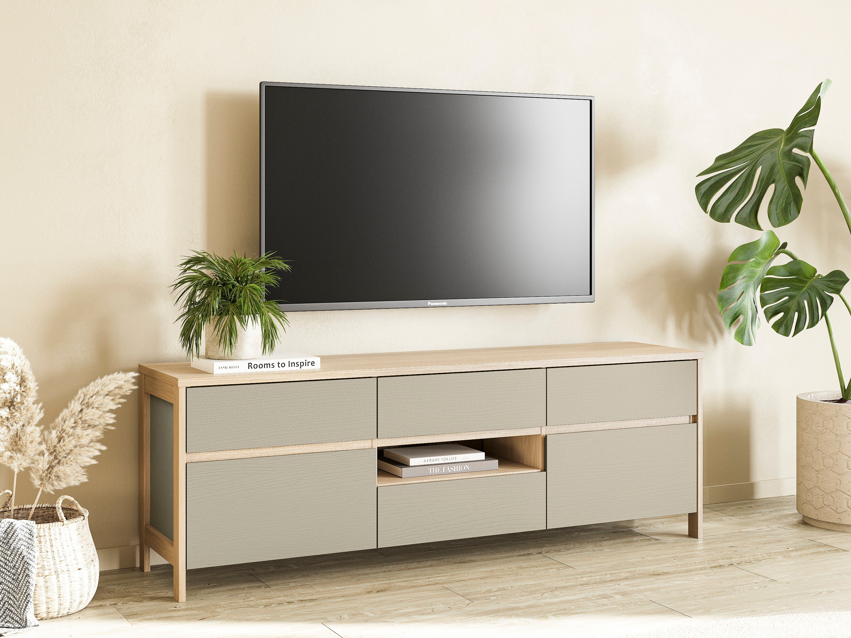 TV-meubel Fermaru 102 (Stoffig groen + Eiken)