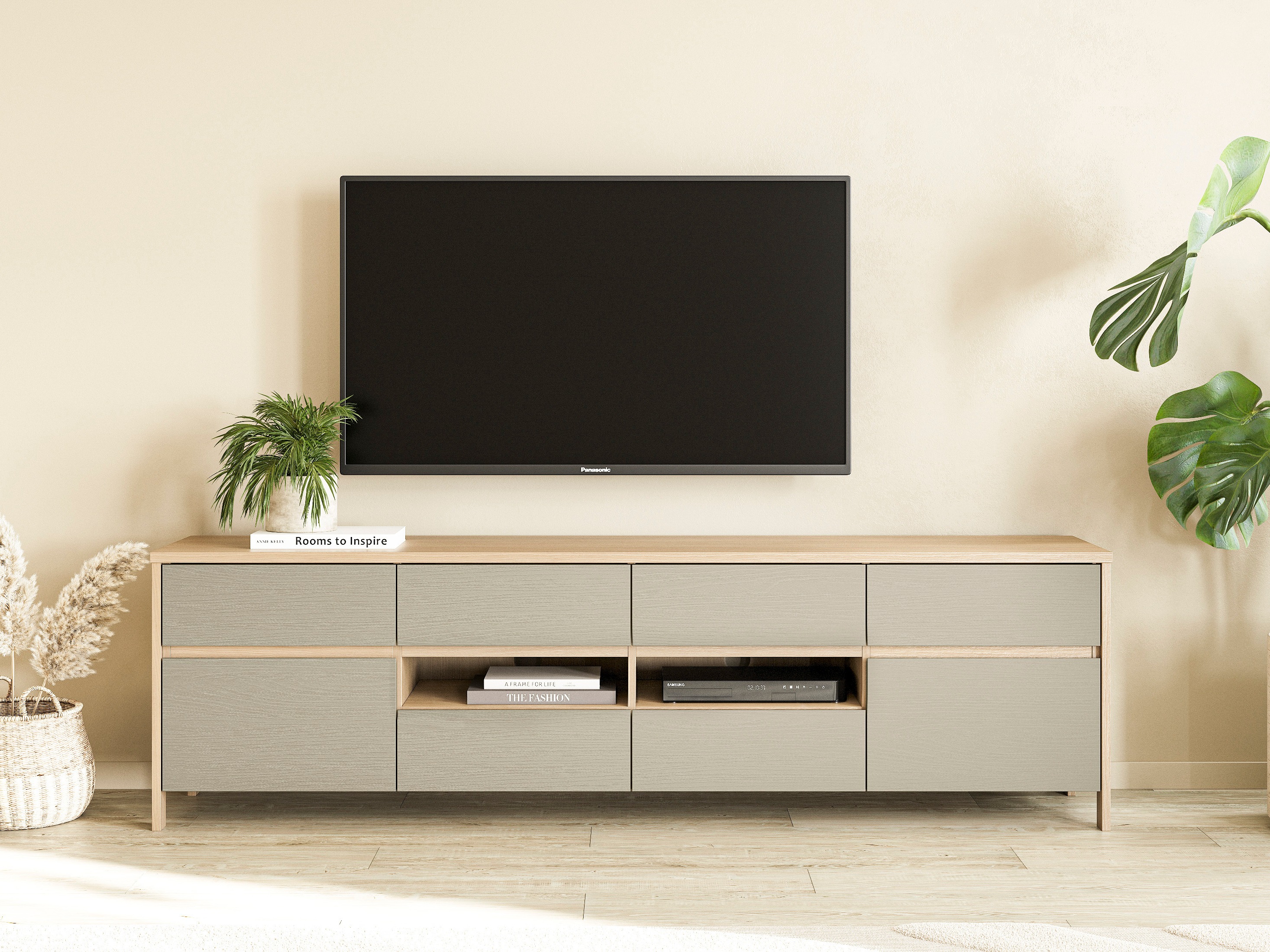 TV-meubel Fermaru 103 (Stoffig groen + Eiken)