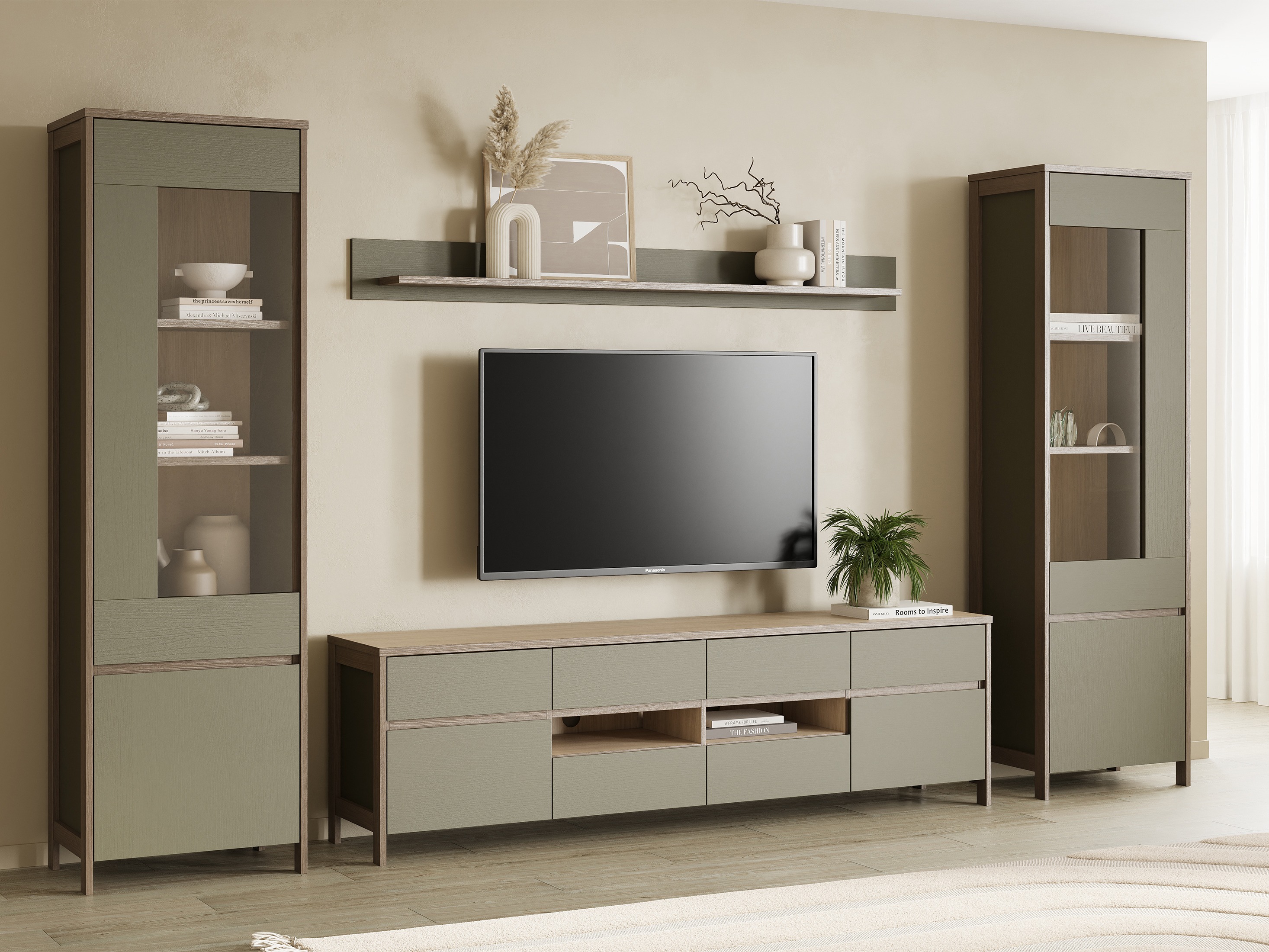 TV-meubel Fermaru 103 (Stoffig groen + Eiken)