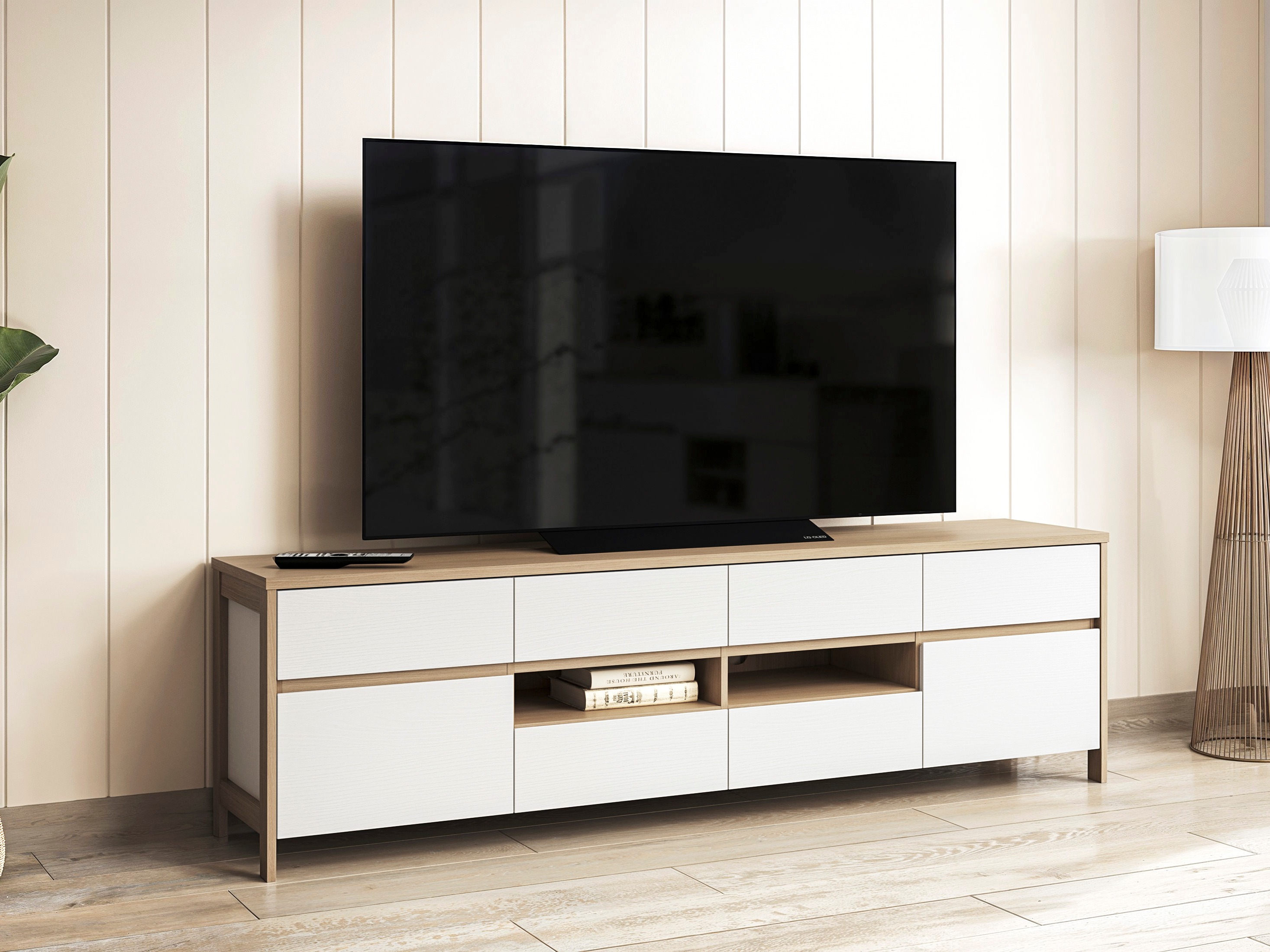 TV-meubel Fermaru 103 (Wit + Eiken)