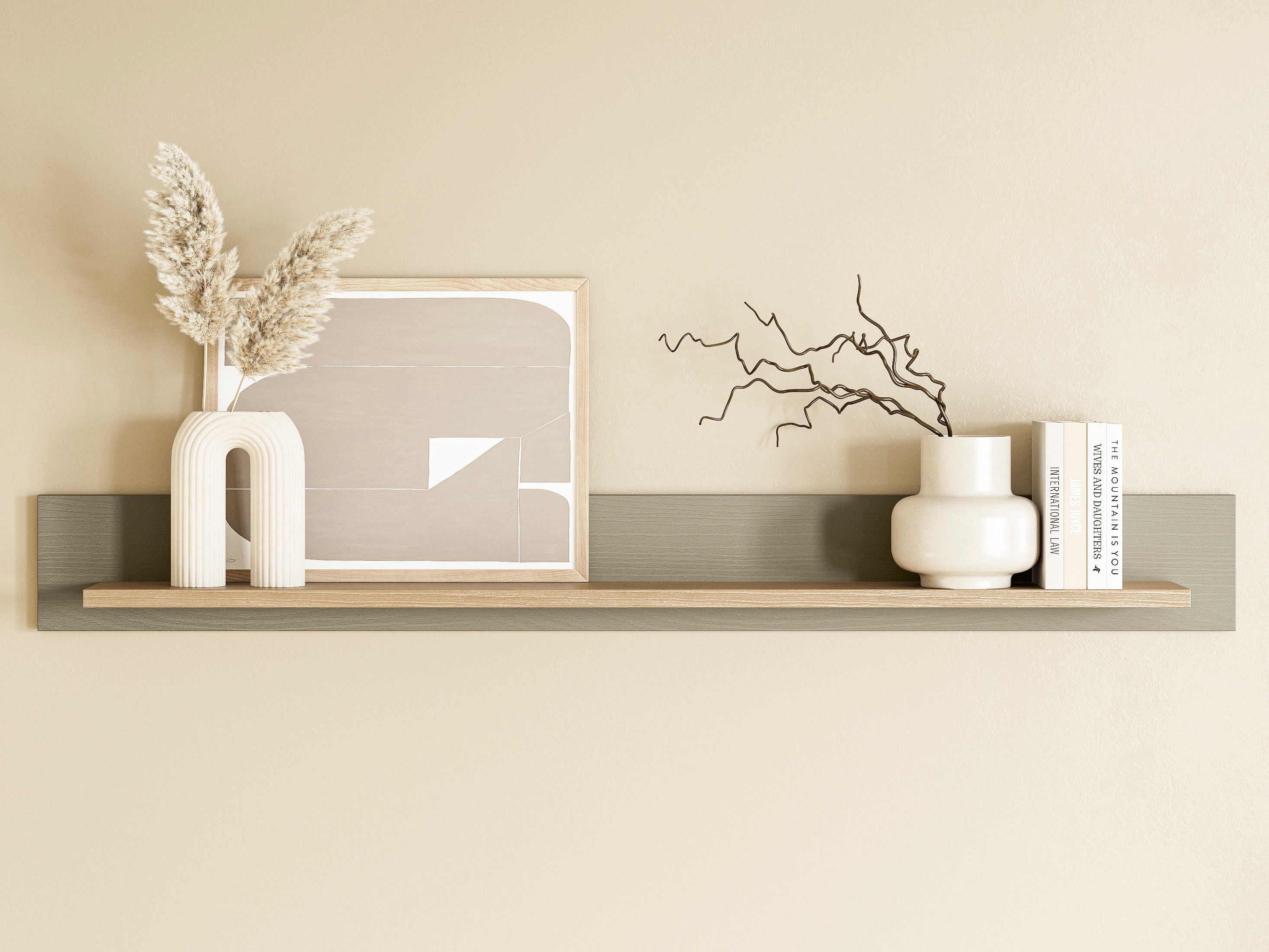 Wandplank Fermaru 108 (Stoffig groen + Eiken)