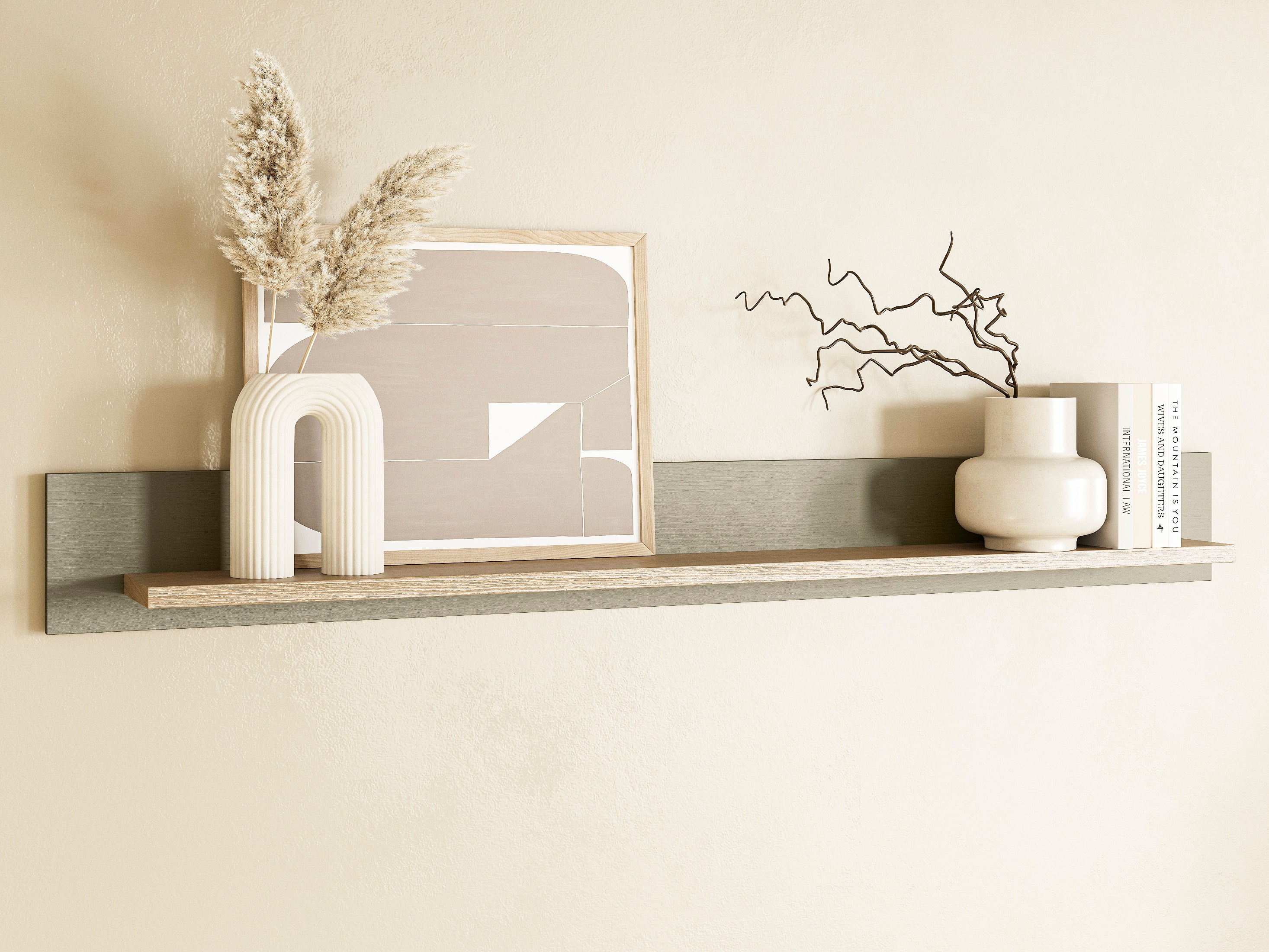 Wandplank Fermaru 109 (Stoffig groen + Eiken)