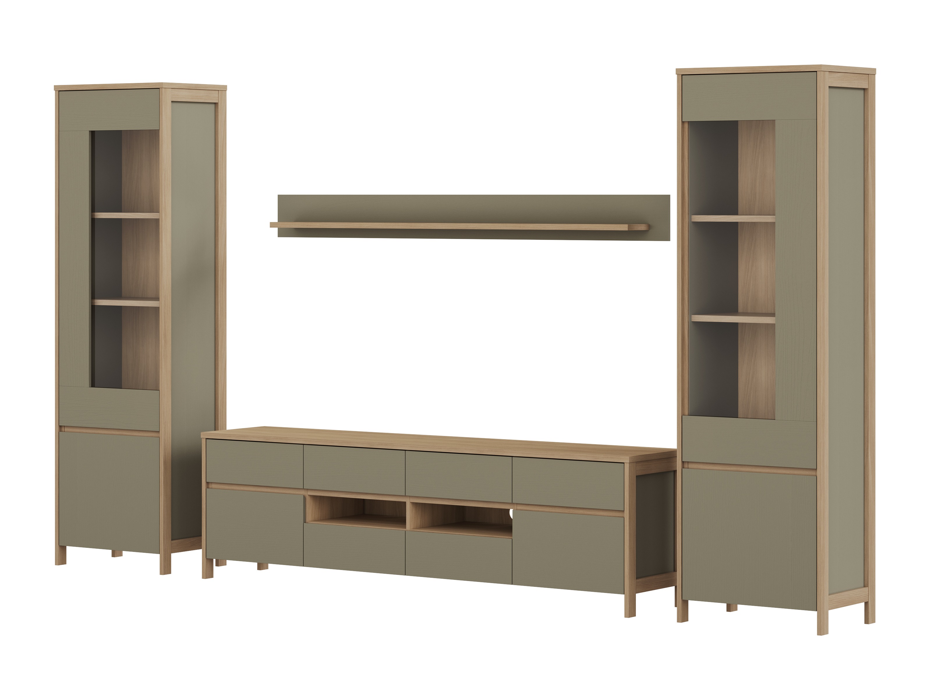 Woonkamerset Fermaru 111 (Stoffig groen + Eiken)