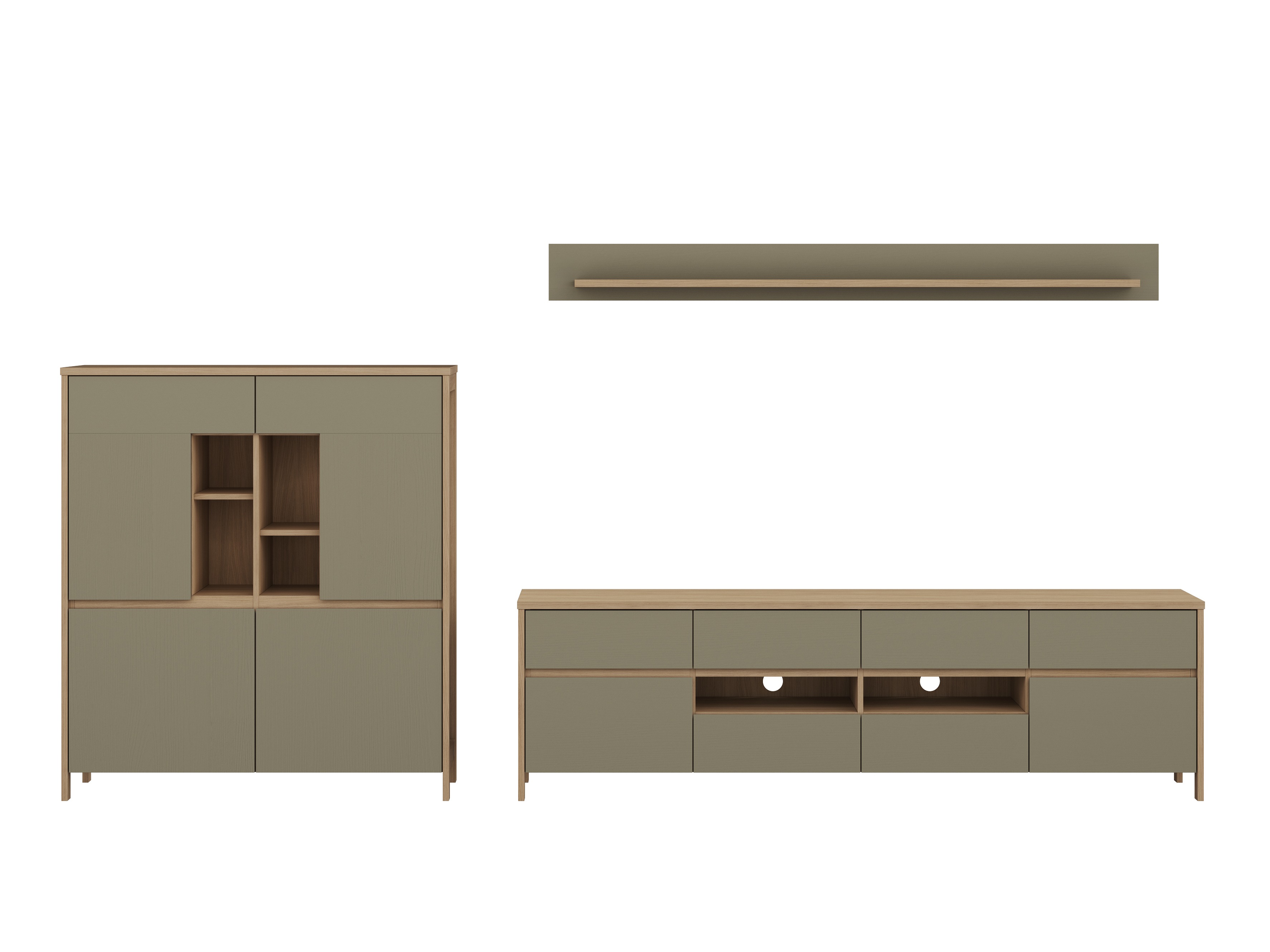 Woonkamerset Fermaru 112 (Stoffig groen + Eiken)