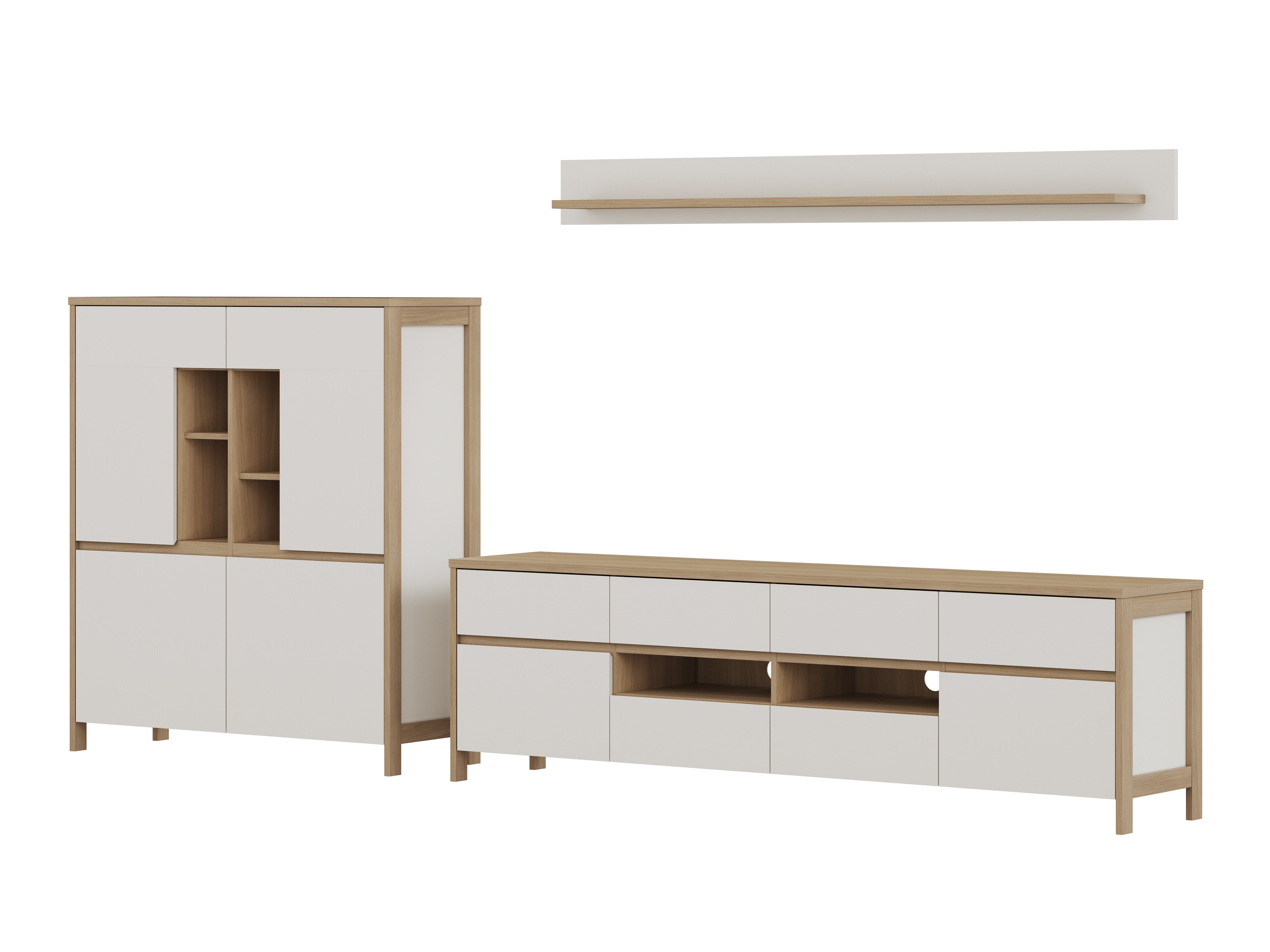 Woonkamerset Fermaru 112 (Wit + Eiken)