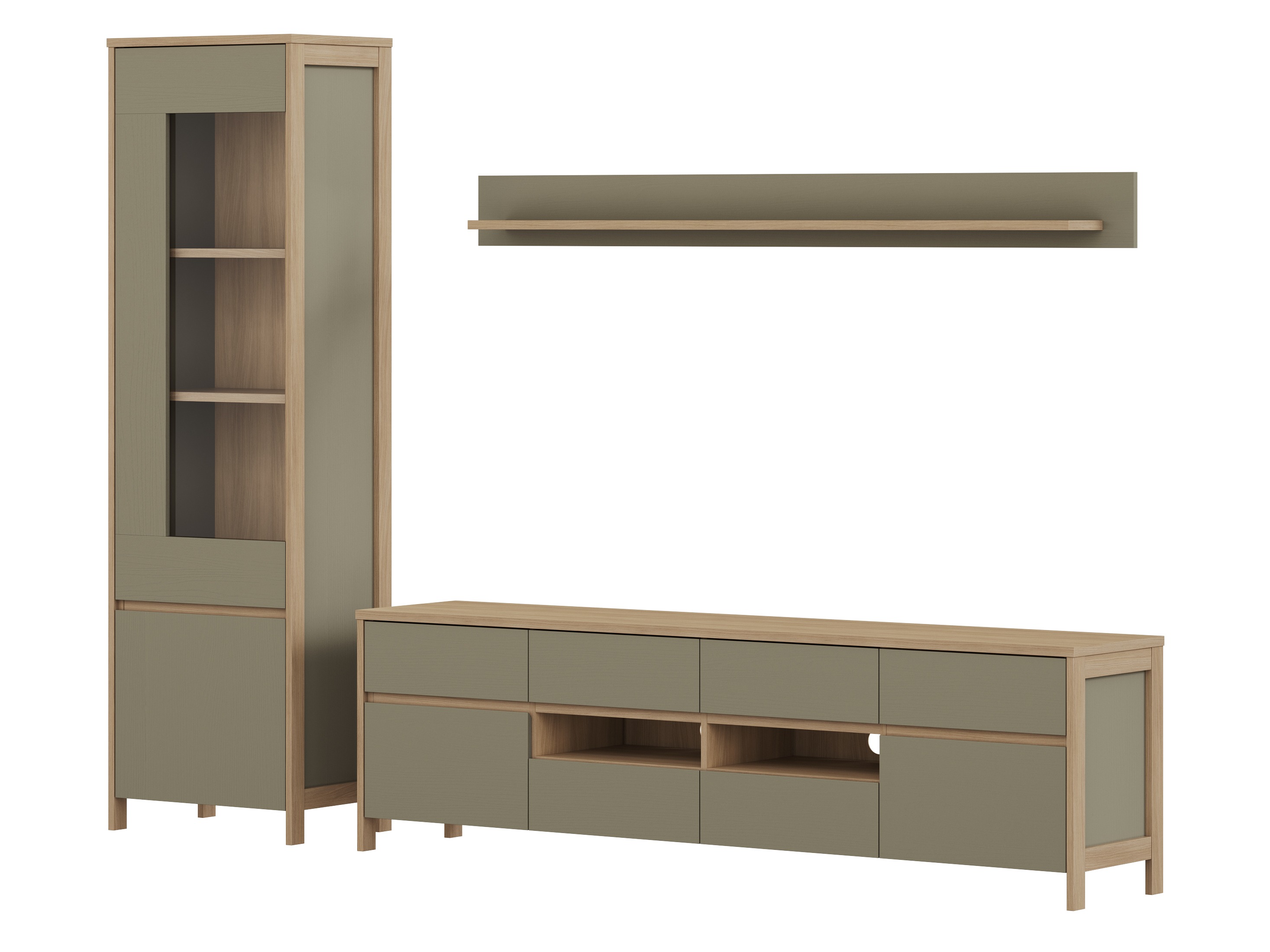 Woonkamerset Fermaru 113 (Stoffig groen + Eiken)