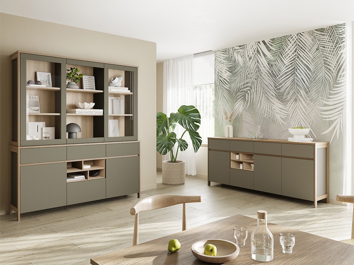 Meubelset Fermaru 114 (Stoffig groen + Eiken)