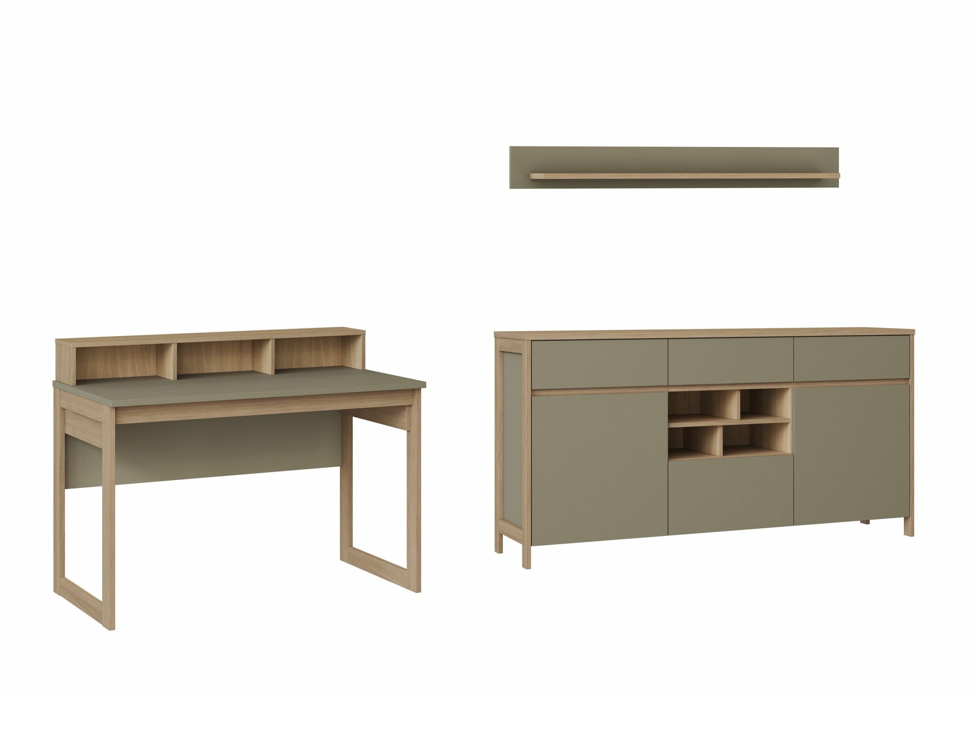 Thuiskantoorset Fermaru 116 (Stoffig groen + Eiken)