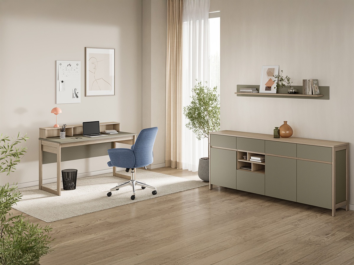 Thuiskantoorset Fermaru 117 (Stoffig groen + Eiken)