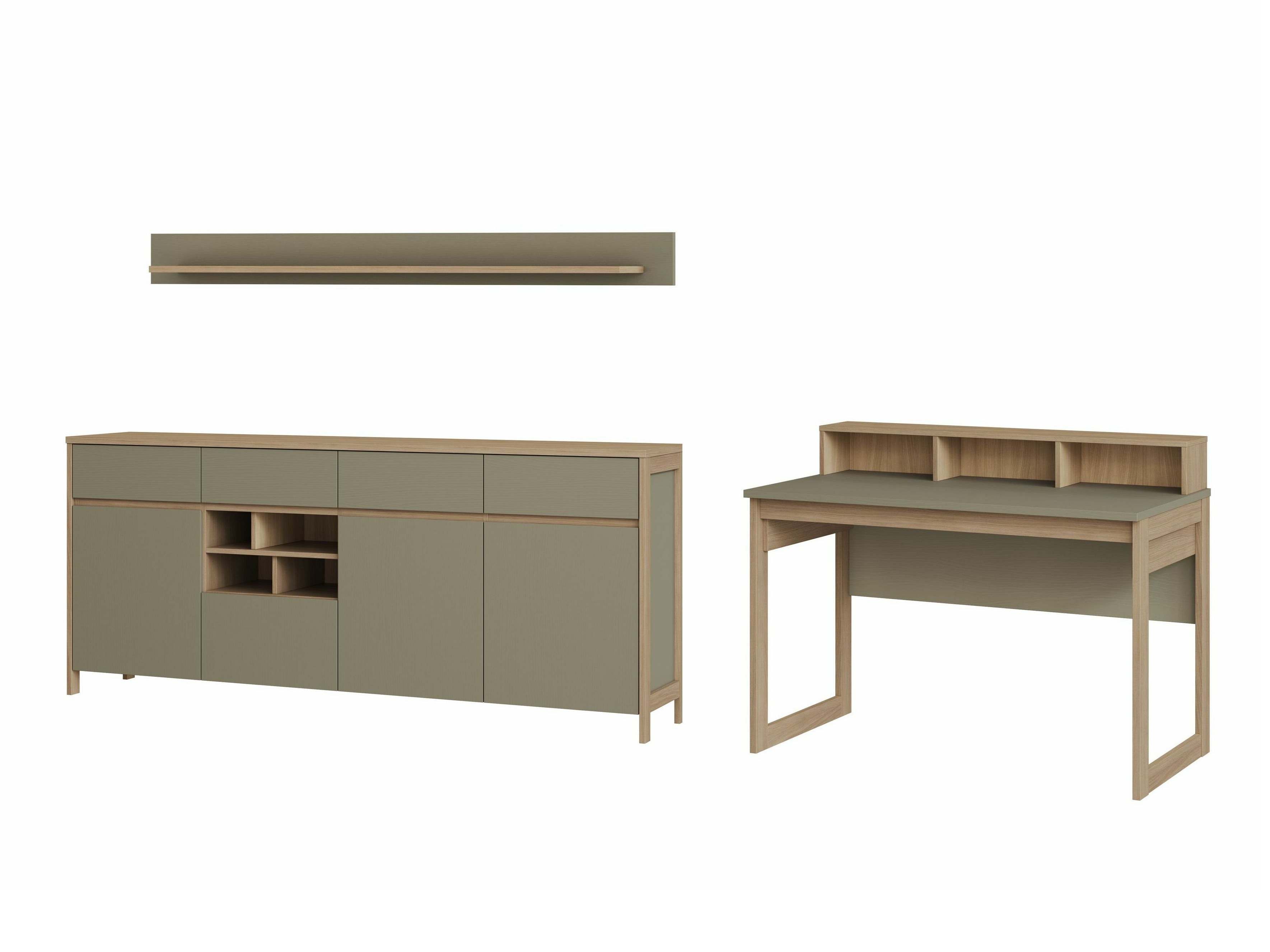 Thuiskantoorset Fermaru 117 (Stoffig groen + Eiken)